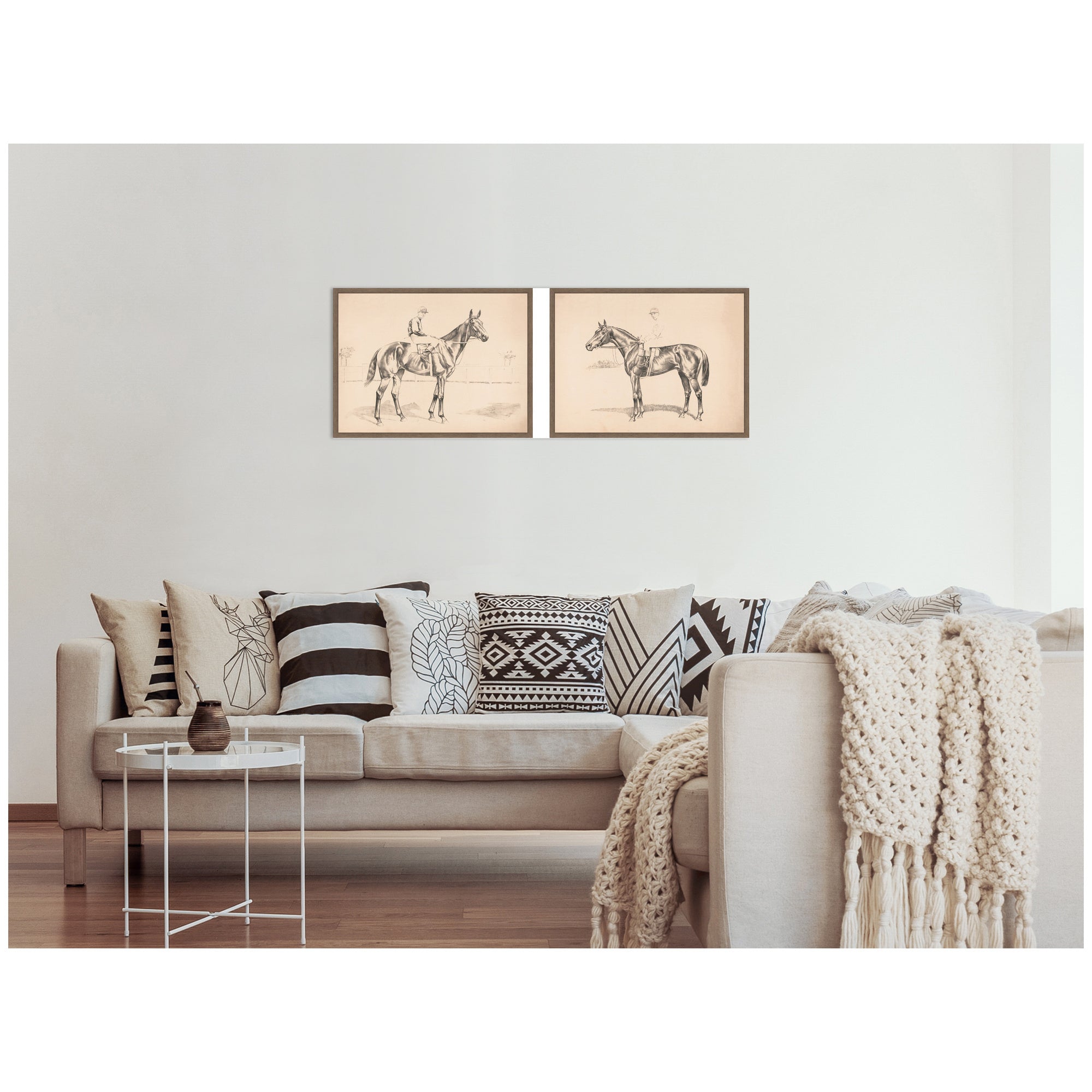 Portrait of Race Horse And Mounted Jockey 2 Piece Framed Canvas Wall Art Set by Nostalgia Prints