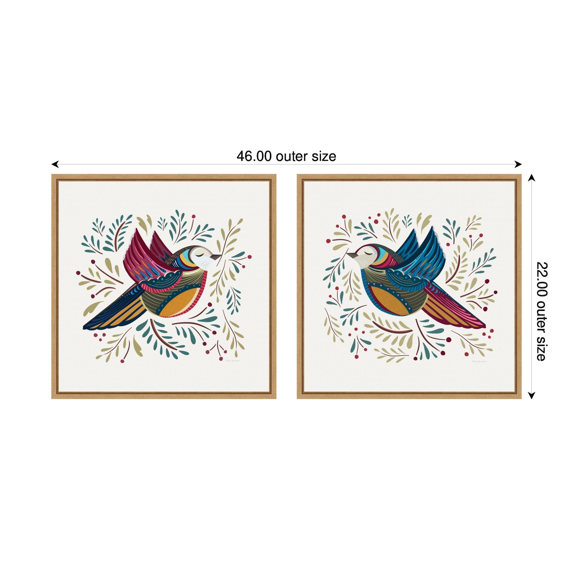 Sylvie Peace Birds Red and Blue Framed Canvas Art Set by Carey Copeland