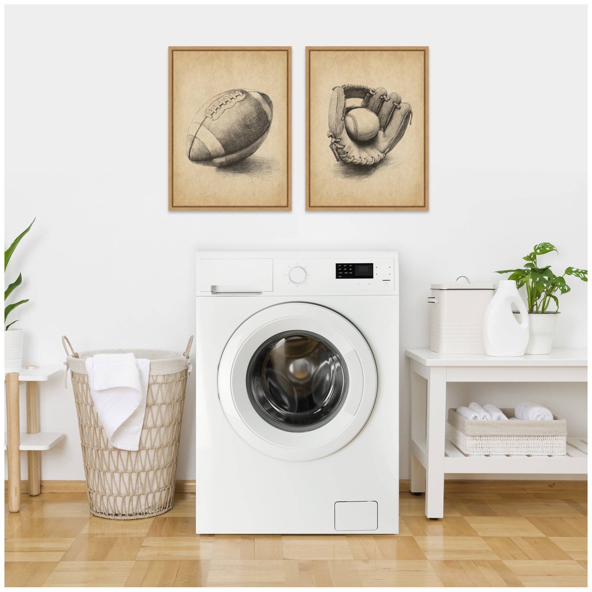 Vintage Football & Baseball 2 Piece Framed Canvas Wall Art Set by The Creative Bunch Studio