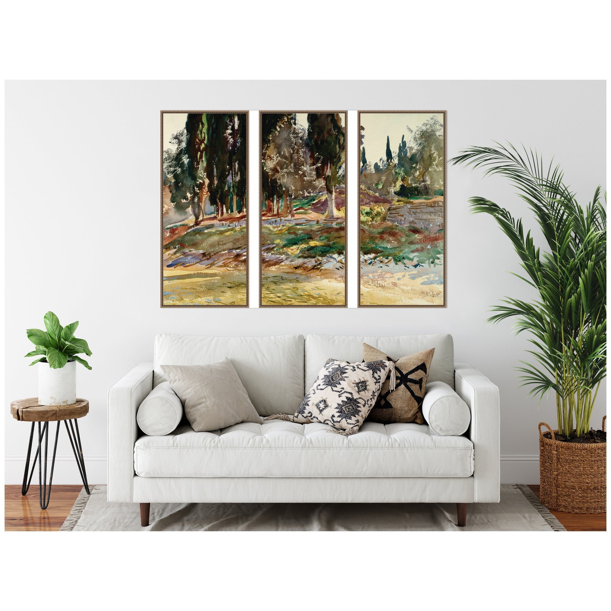Cypress Trees at San Vigilio Lake Garda John Singer Sargent 3 Piece Framed Canvas Wall Art Set by Nostalgia Prints