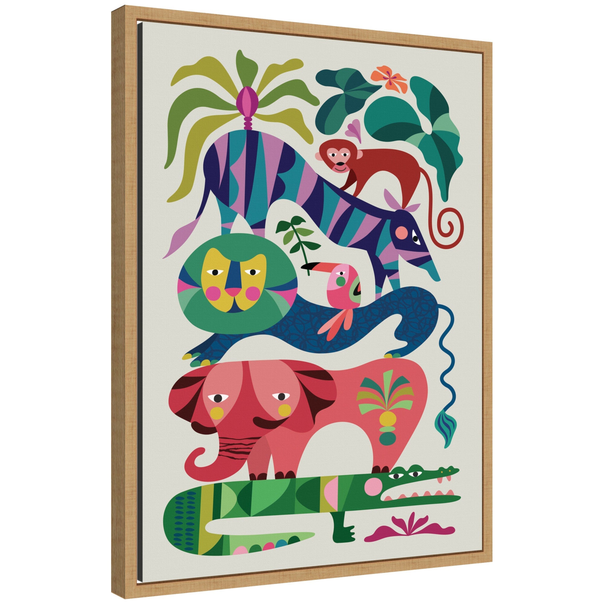 Sylvie Safari Animals framed canvas art showing stylized safari animals in warm earth tones