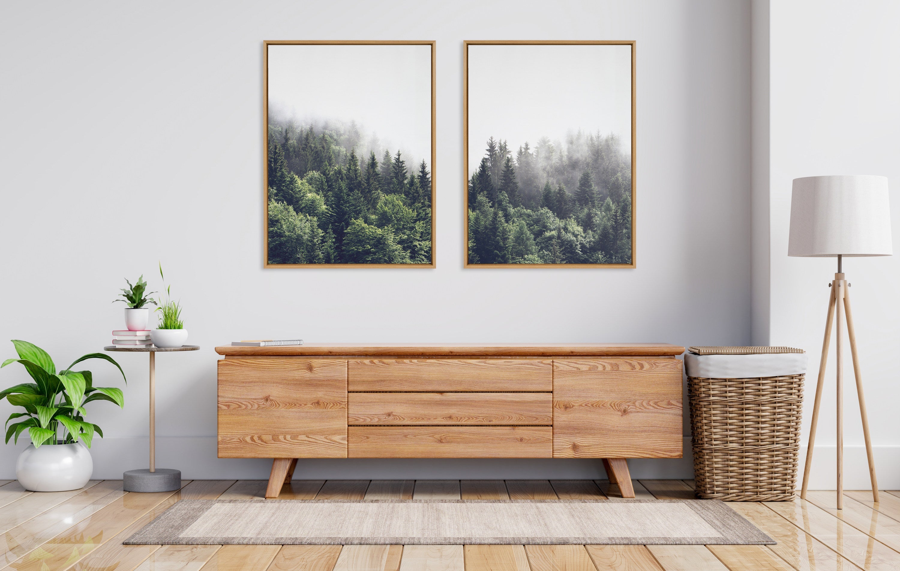 Sylvie Lush Green Forest on a Foggy Day Framed Canvas Set by The