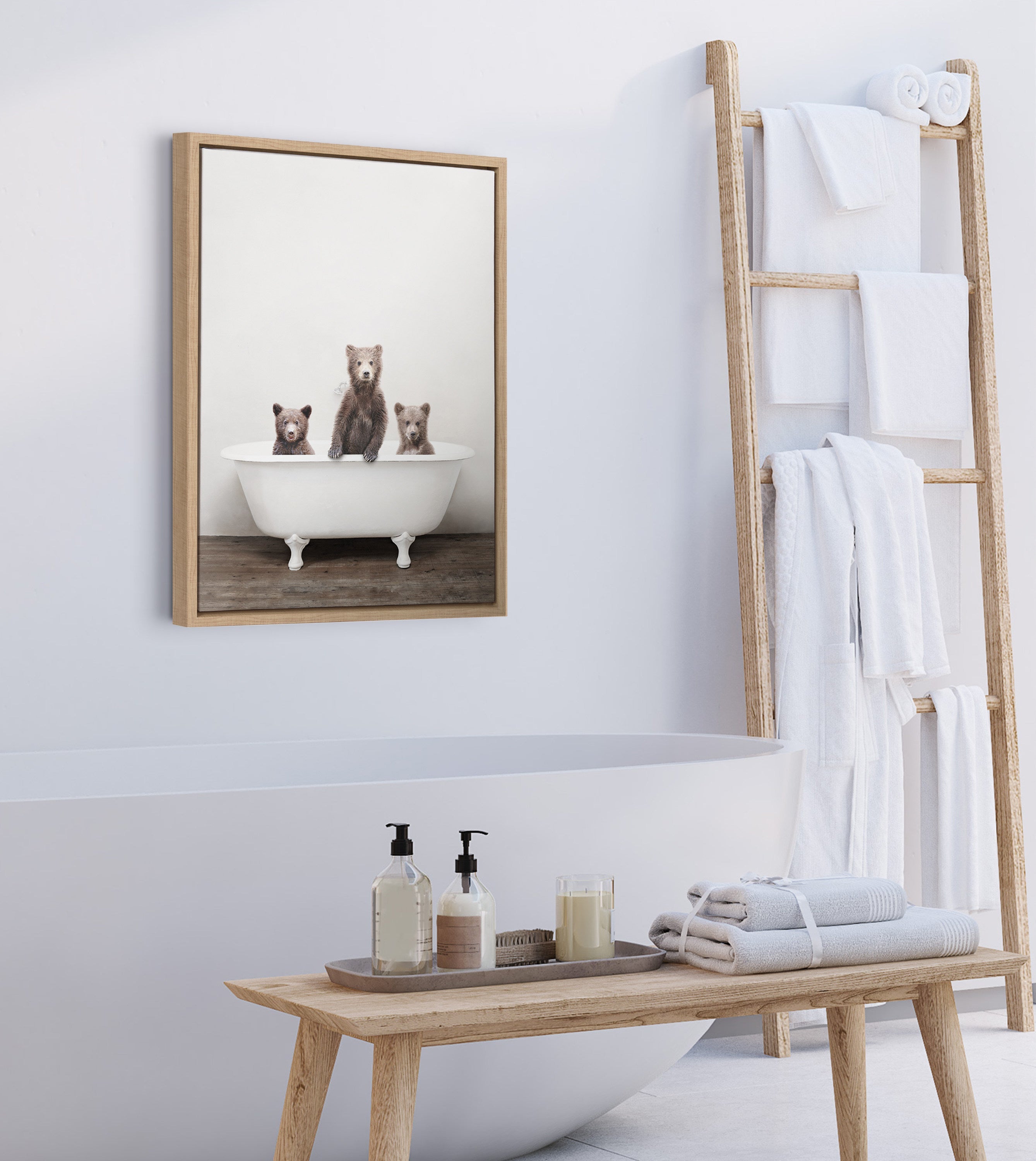 Sylvie Three Little Bears in Vintage Bathtub Framed Canvas