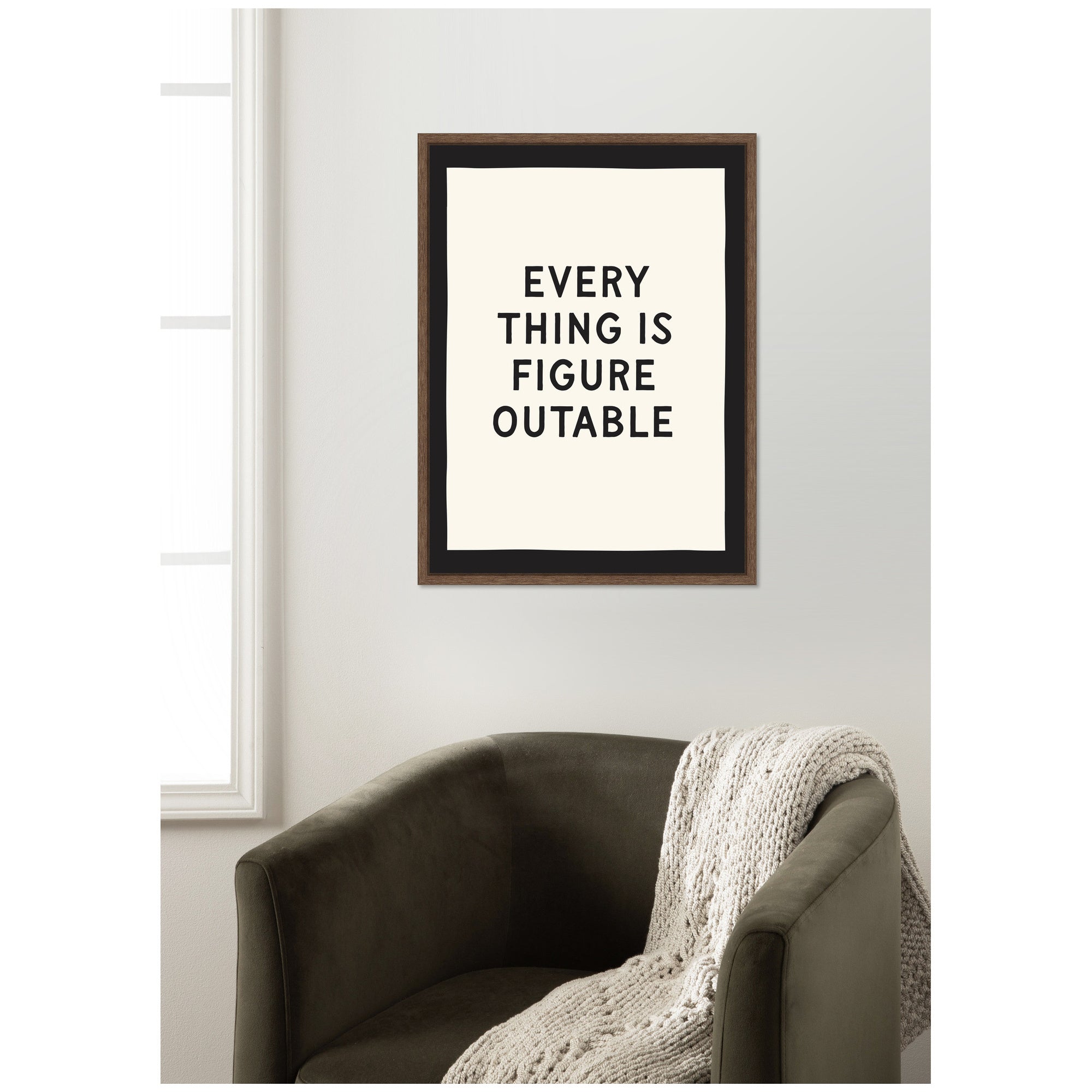 Everything is Figureoutable Positive Quote Black and White by Lucky Guava Framed Canvas Wall Art Print