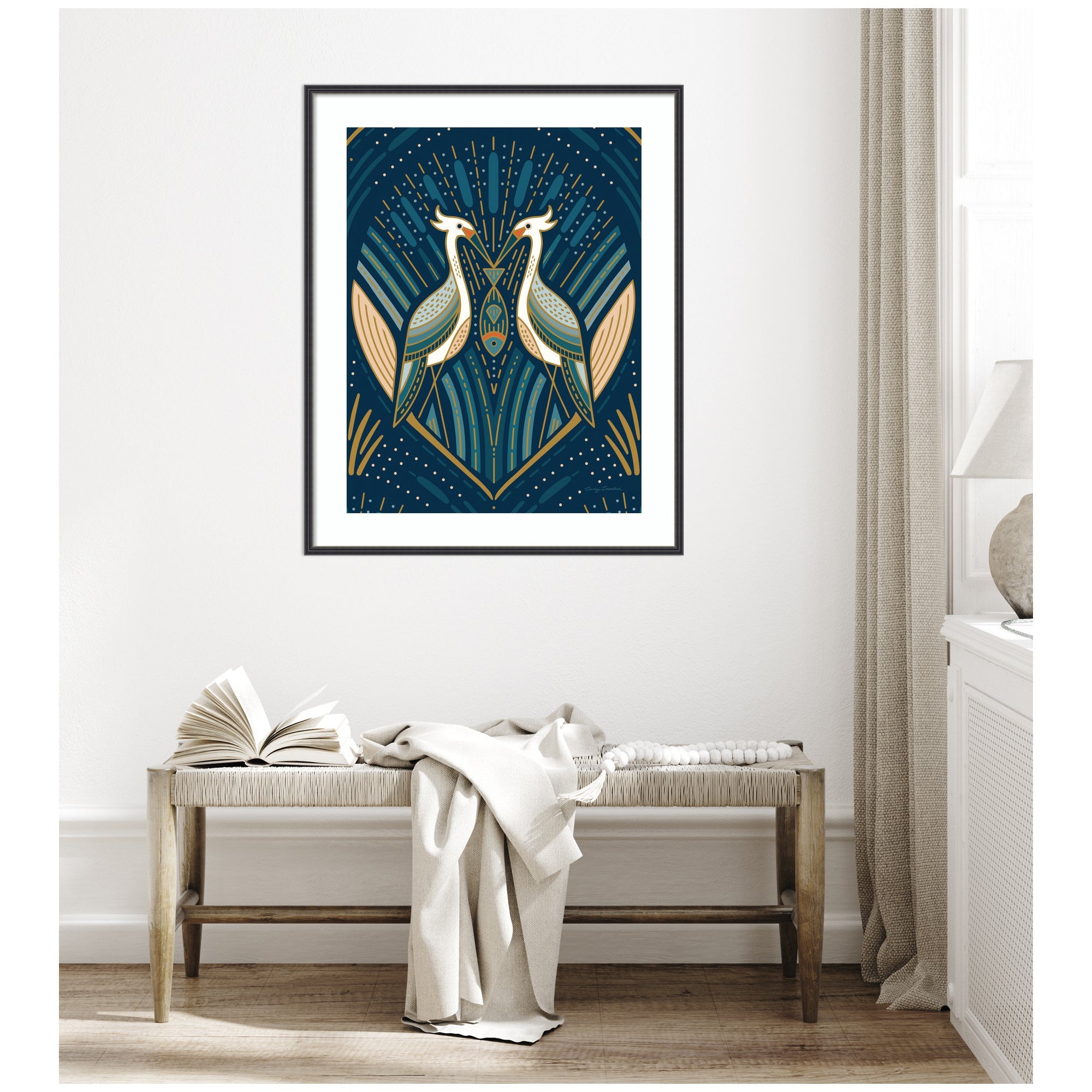 Framed Art Art Deco Herons Blue by Carey Copeland