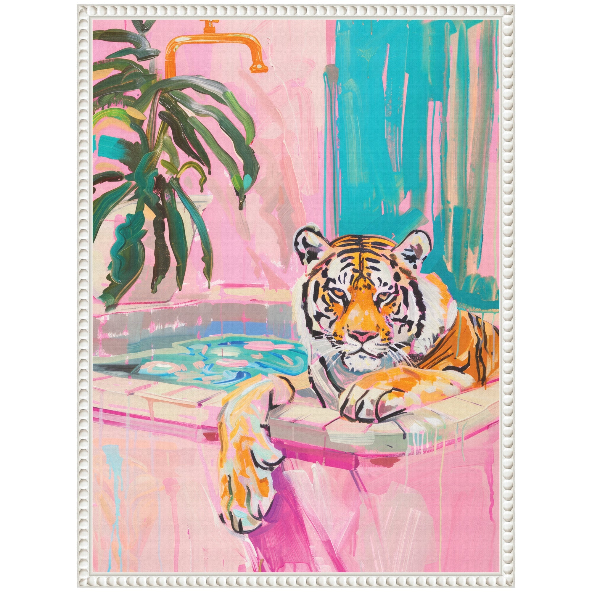 Sylvie Tiger Bathtub Vibrant Dopamine Decor Framed Canvas by kateandlaurel - product image 3 for Resin Society