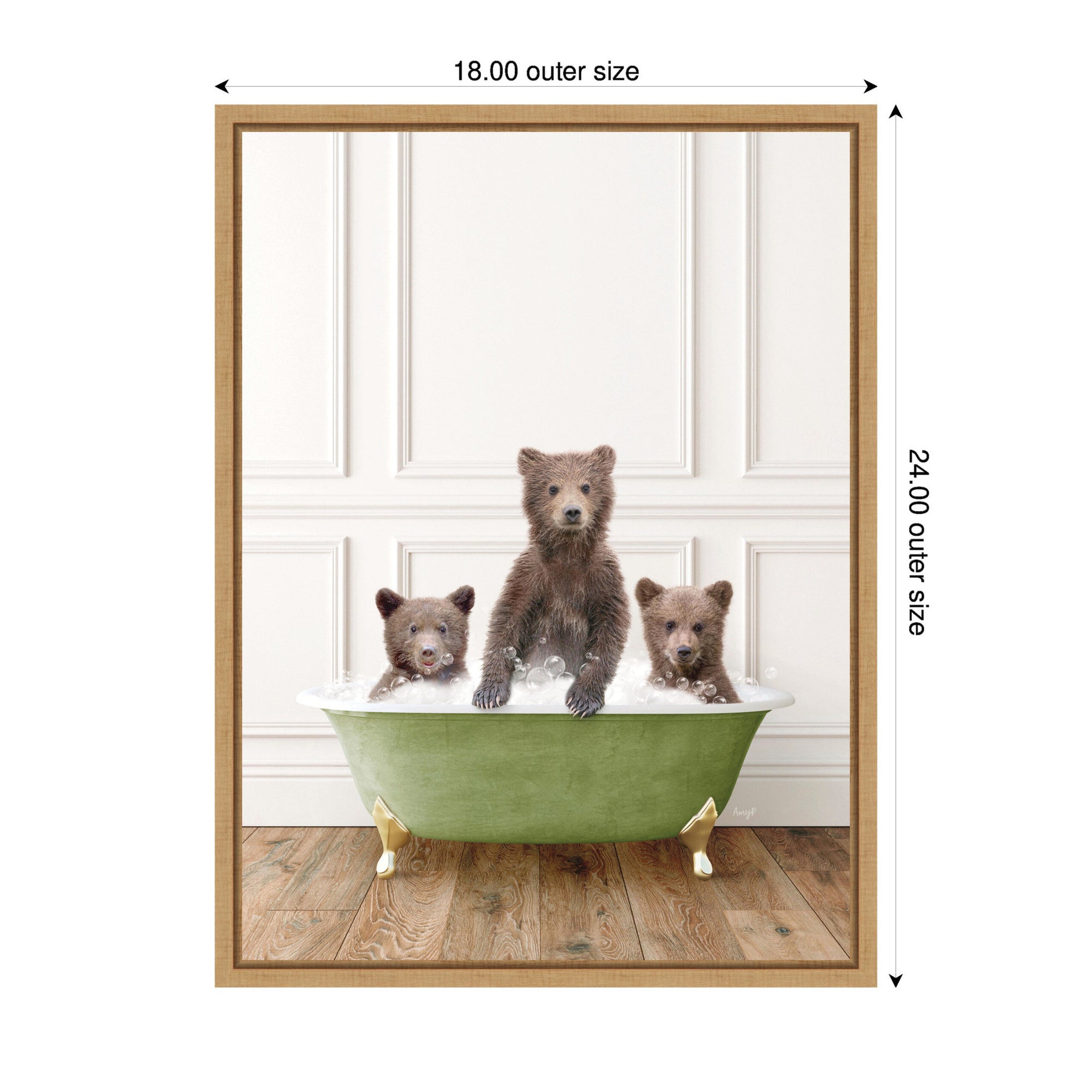 Sylvie Three Bear Cubs in Transitional Bathtub Framed Canvas by Amy Peterson