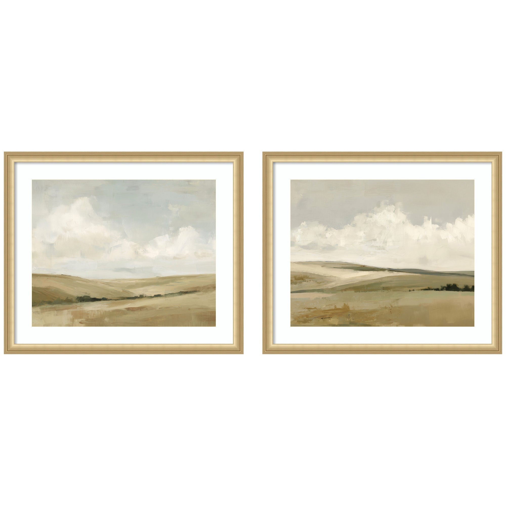 Whispering Meadows 2 Piece Framed Wall Art Print Set showcasing natural meadow scenes in muted tones, framed with clear acrylic.