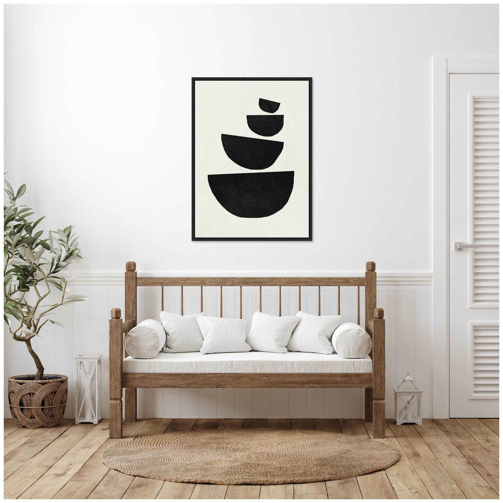 Sylvie Black Geometric Abstract 1 Framed Canvas by July Art Prints