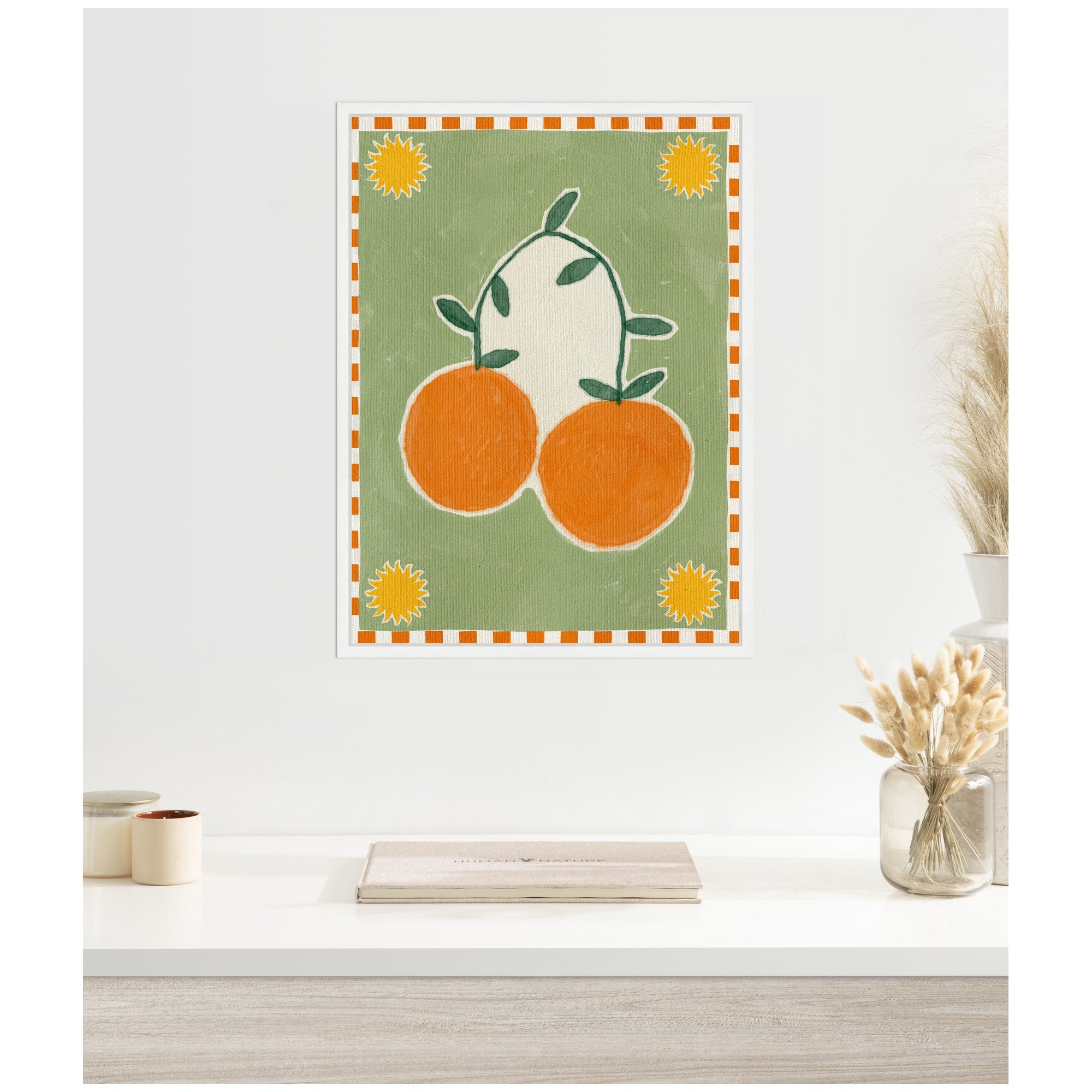 Sylvie Lush Duo 5 Orange Framed Canvas by Shatha Al Dafai