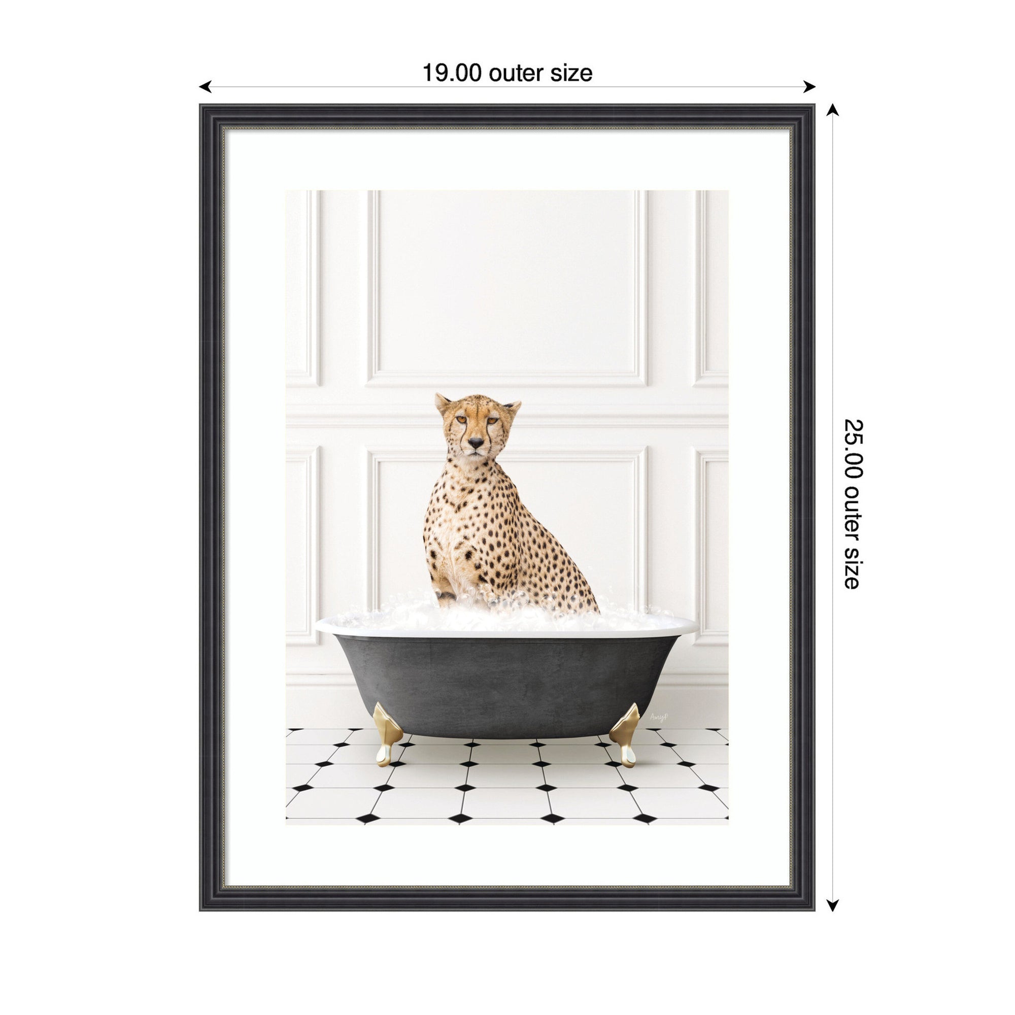 Cheetah in Classic Black and White Bathtub by Amy Peterson Framed Wall Art Print