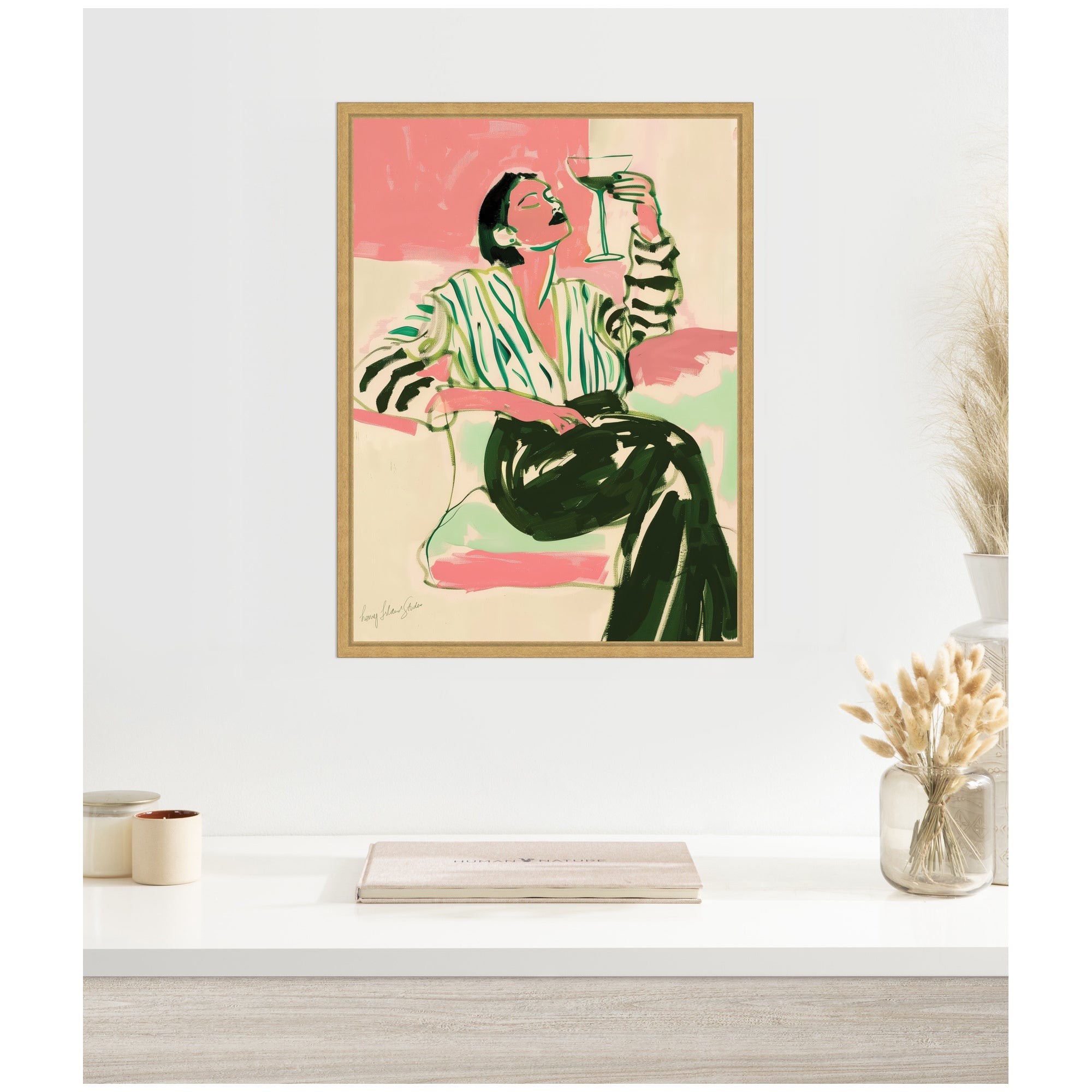 Sylvie Fashion Woman Drinking Martini Framed Canvas by Honey Island Studio