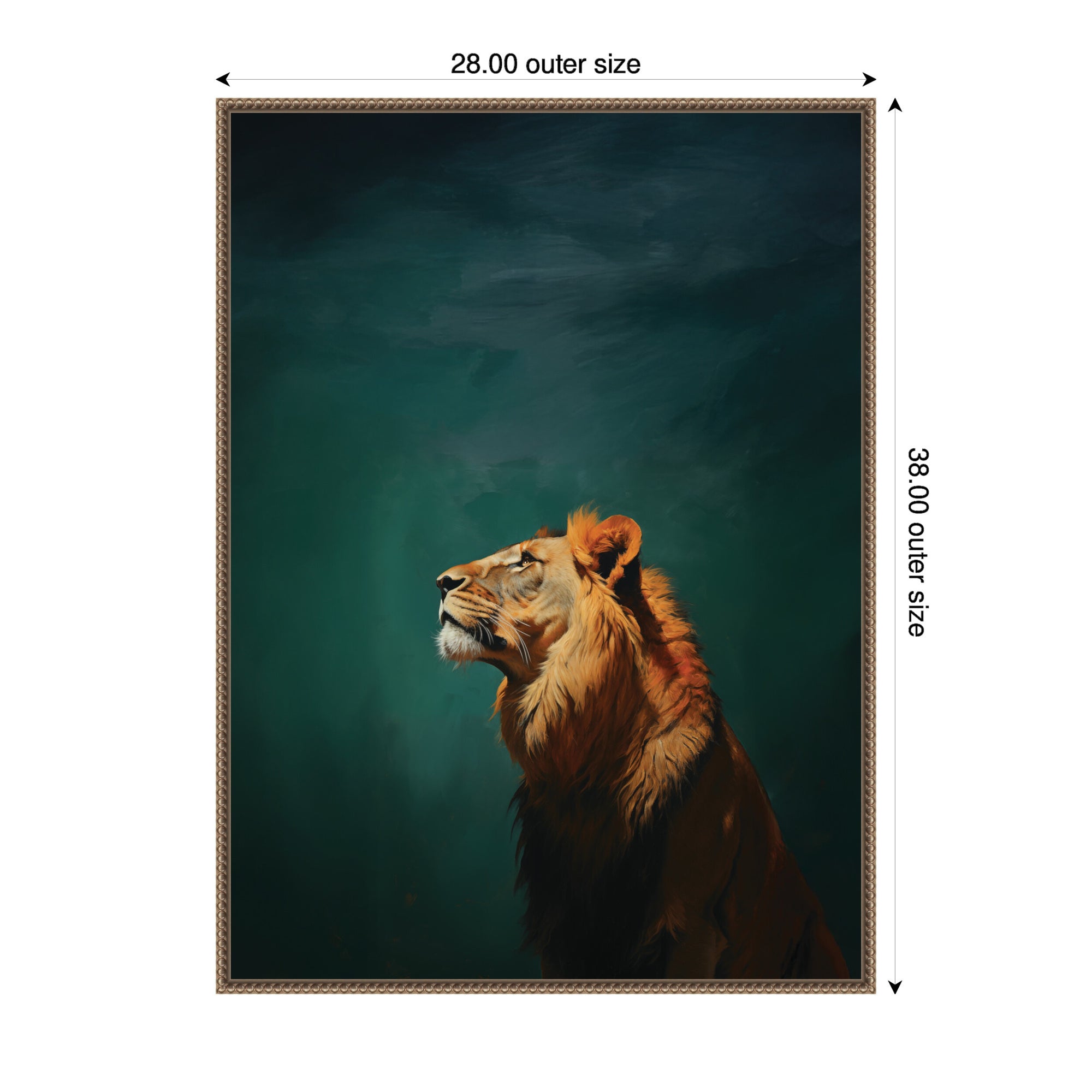 Lion on Tonal Blue Teal Green Abstract by The Creative Bunch Studio Framed Canvas Wall Art Print