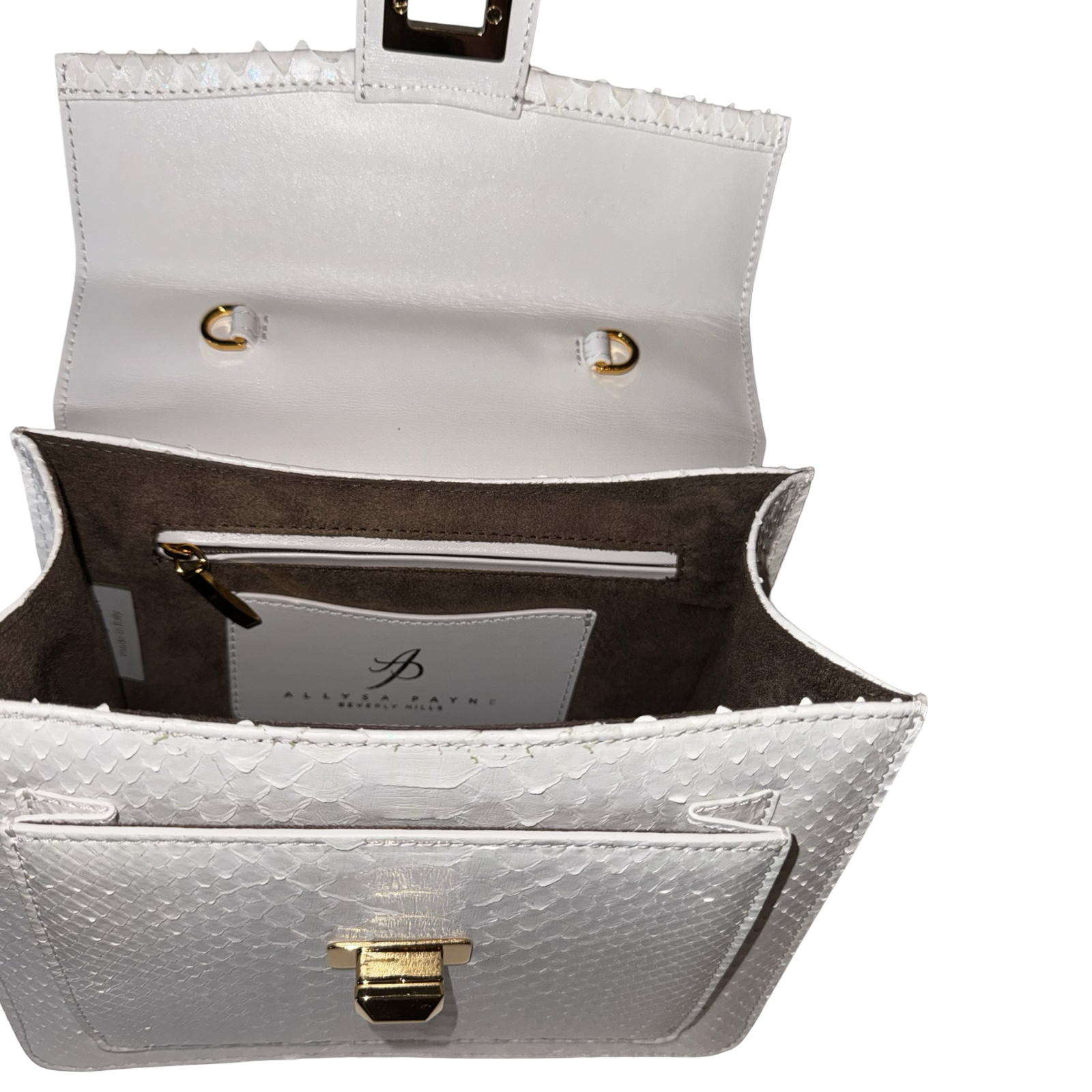 Cosmo Horse Handle Handbag In Iridescent White Python by Allysa Payne Beverly Hills - product image 6 for Resin Society