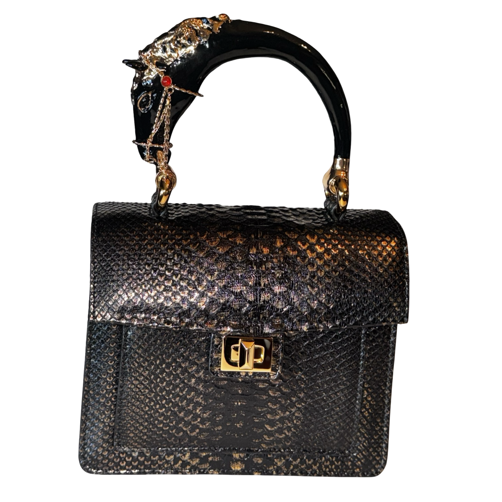 Noir d’Or Horse Handle Handbag Authentic Black and Gold Python by Allysa Payne Beverly Hills - main product image for Resin Society
