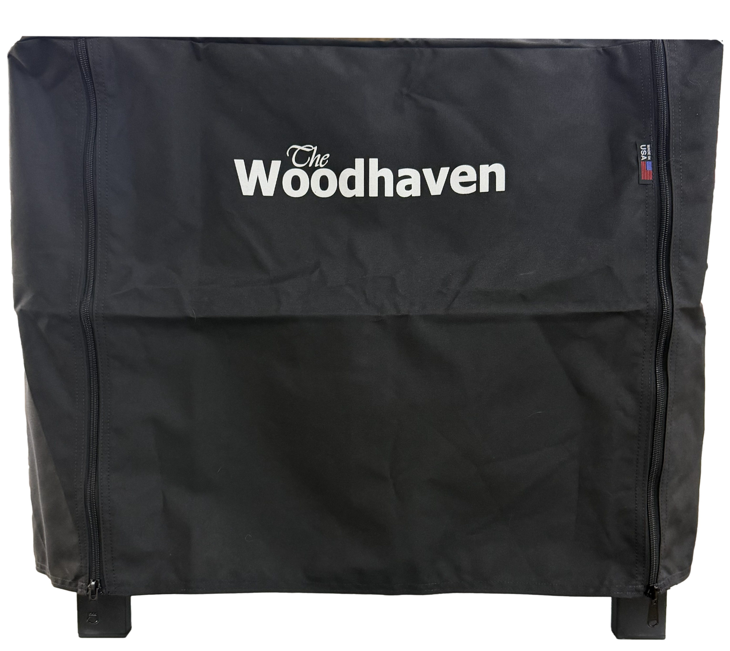 Woodhaven 2 ft Steel Firewood Rack in black with optional cover and support bases