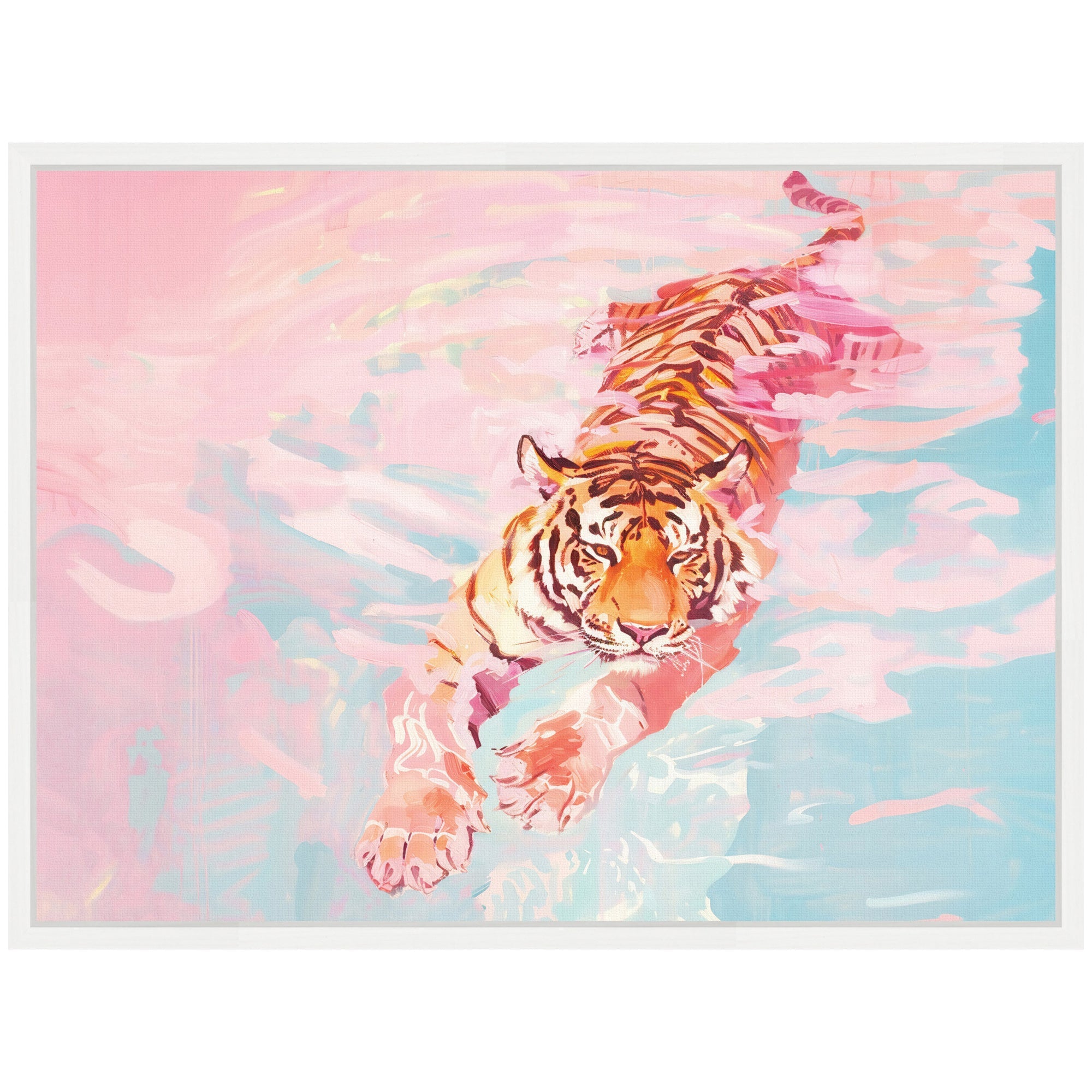 Sylvie Tiger Swim Vibrant Dopamine Landscape Framed Canvas by Honey Island Studio