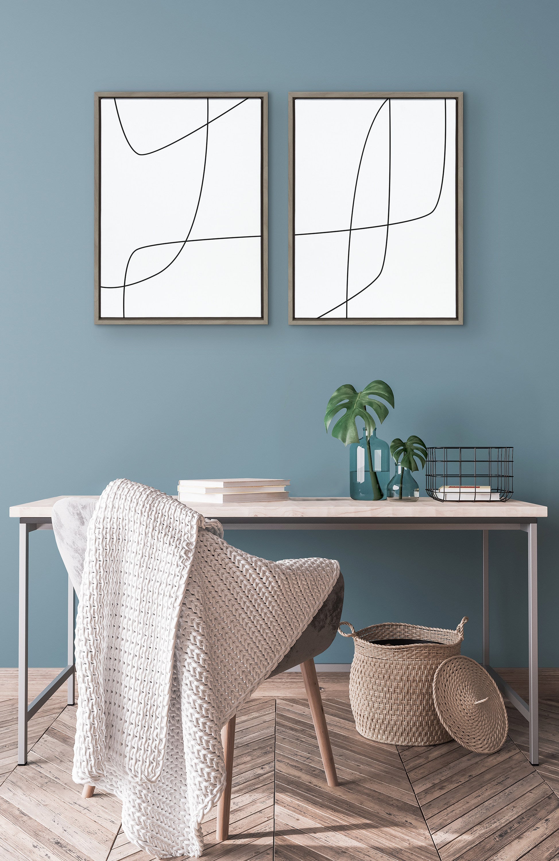 Sylvie Modern Line Abstract 3 and 4 Black and White Framed Canvas by by kateandlaurel - product image 15 for Resin Society