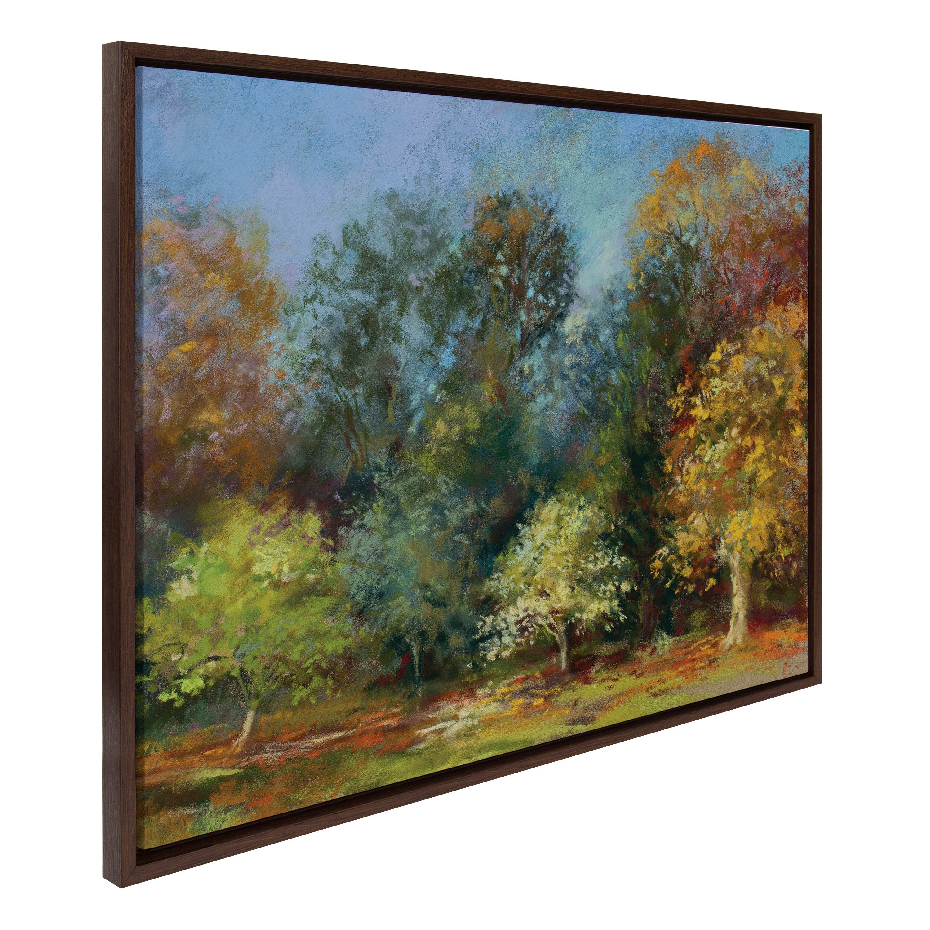 Sylvie Forest Autumn All Day framed canvas art showing a forest with vibrant autumn foliage