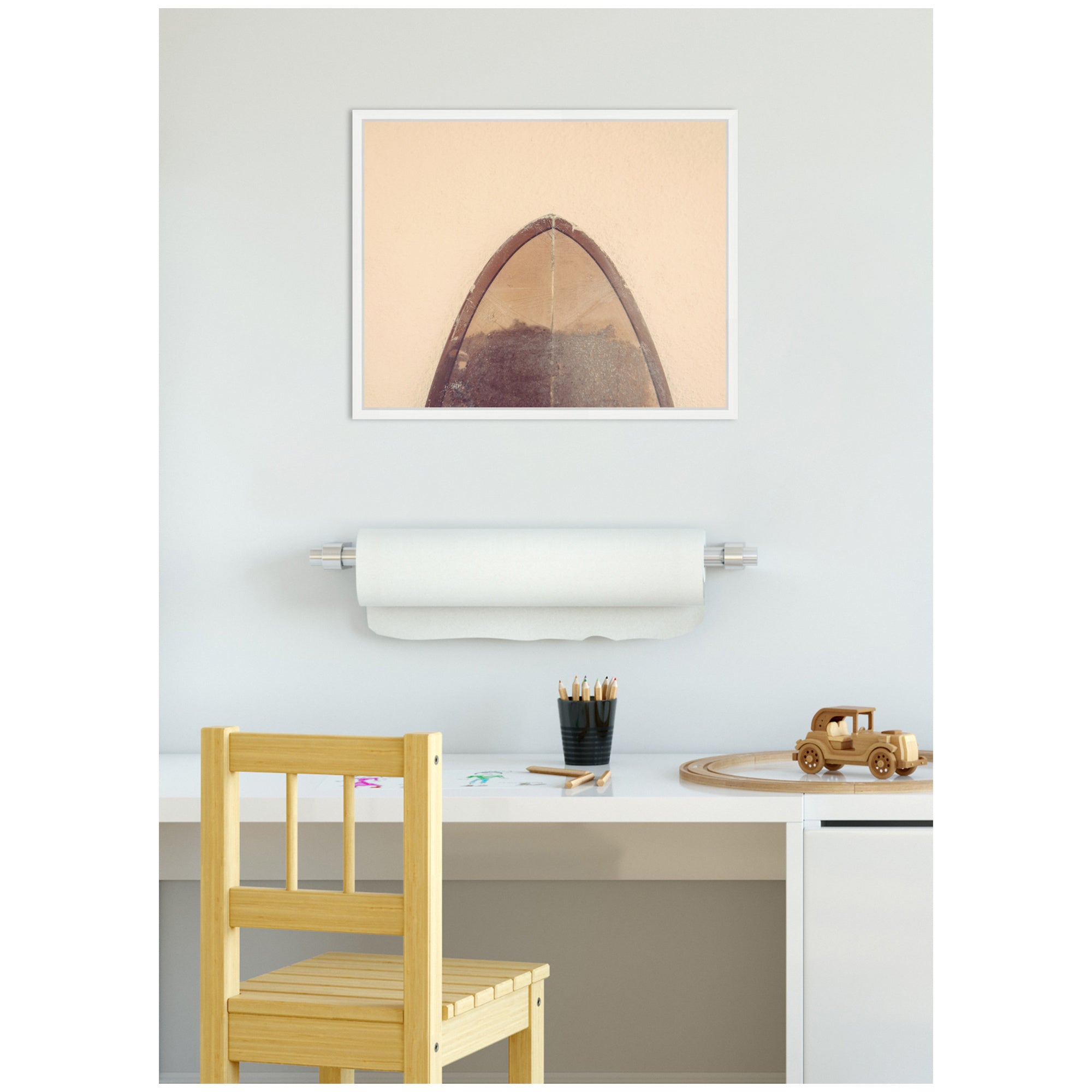 Sylvie Abstract Minimalist Coastal Retro Surfboard Framed Canvas by Saint and Sailor Studios