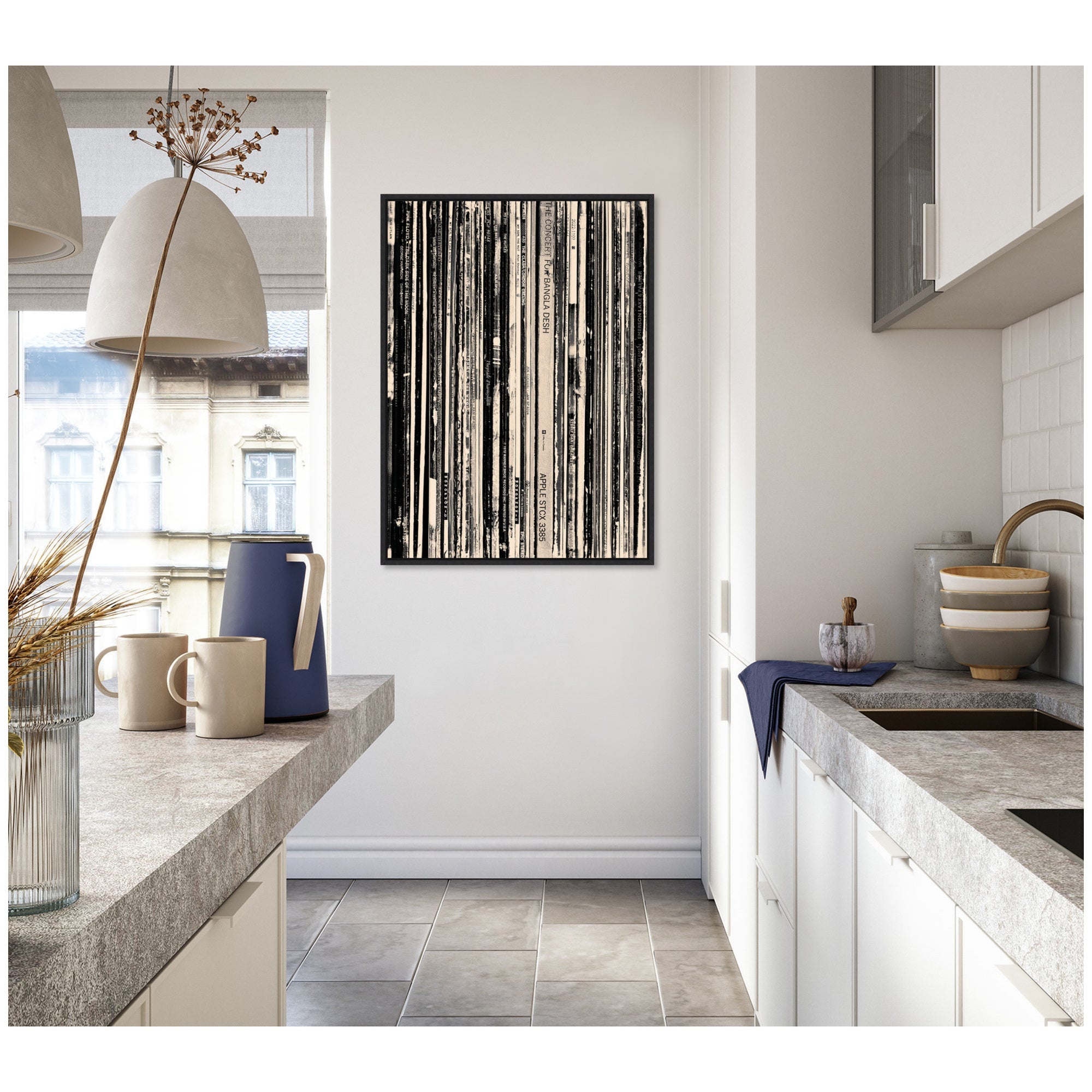 33 RPM Black and White by Robert Cadloff Framed Canvas Wall Art Print
