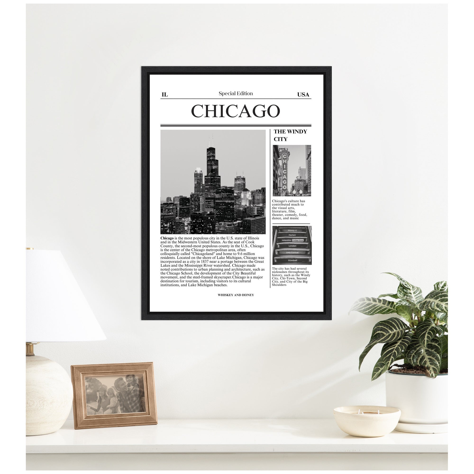 Chicago City Article by Megan Ryan Framed Canvas Wall Art Print