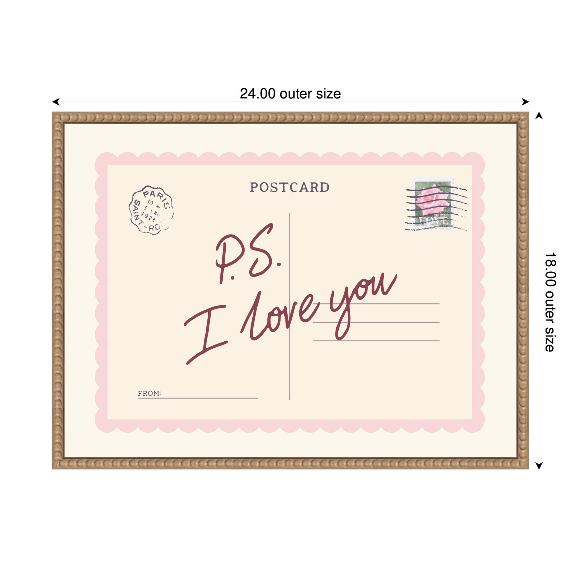 PS I Love You Postcard by Lucky Guava Framed Canvas Wall Art Print