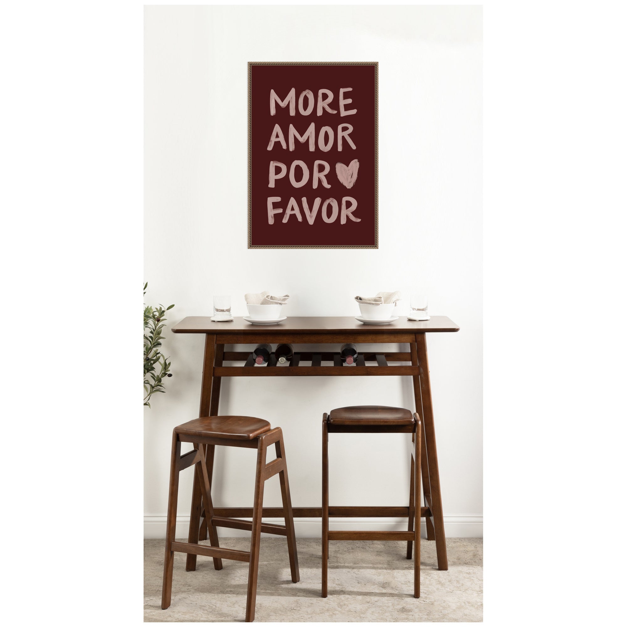 More Amor Por Favor Hand Painted Typography Maroon by Lucky Guava Framed Canvas Wall Art Print