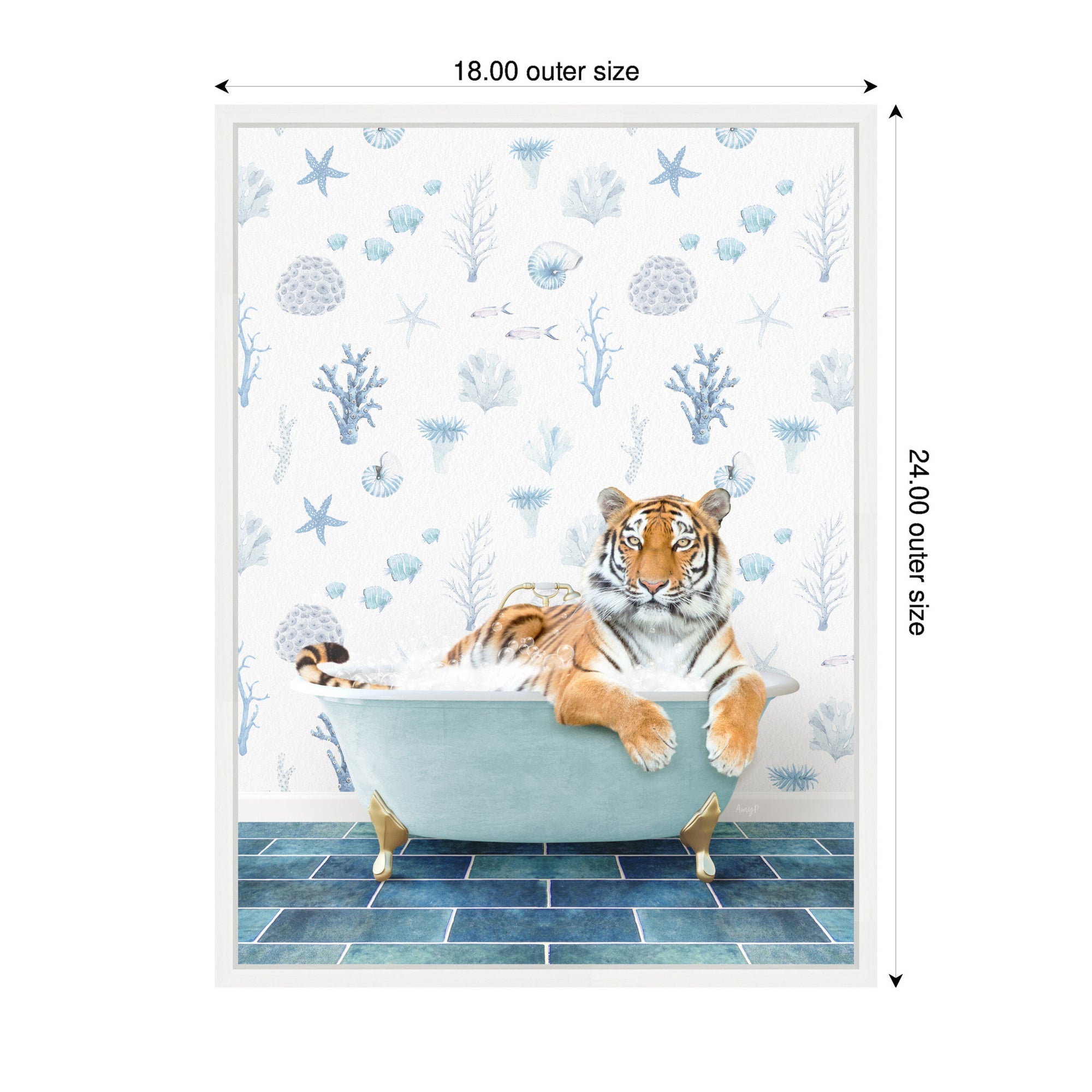 Sylvie Tiger in Under the Sea Bathtub Framed Canvas by Amy Peterson