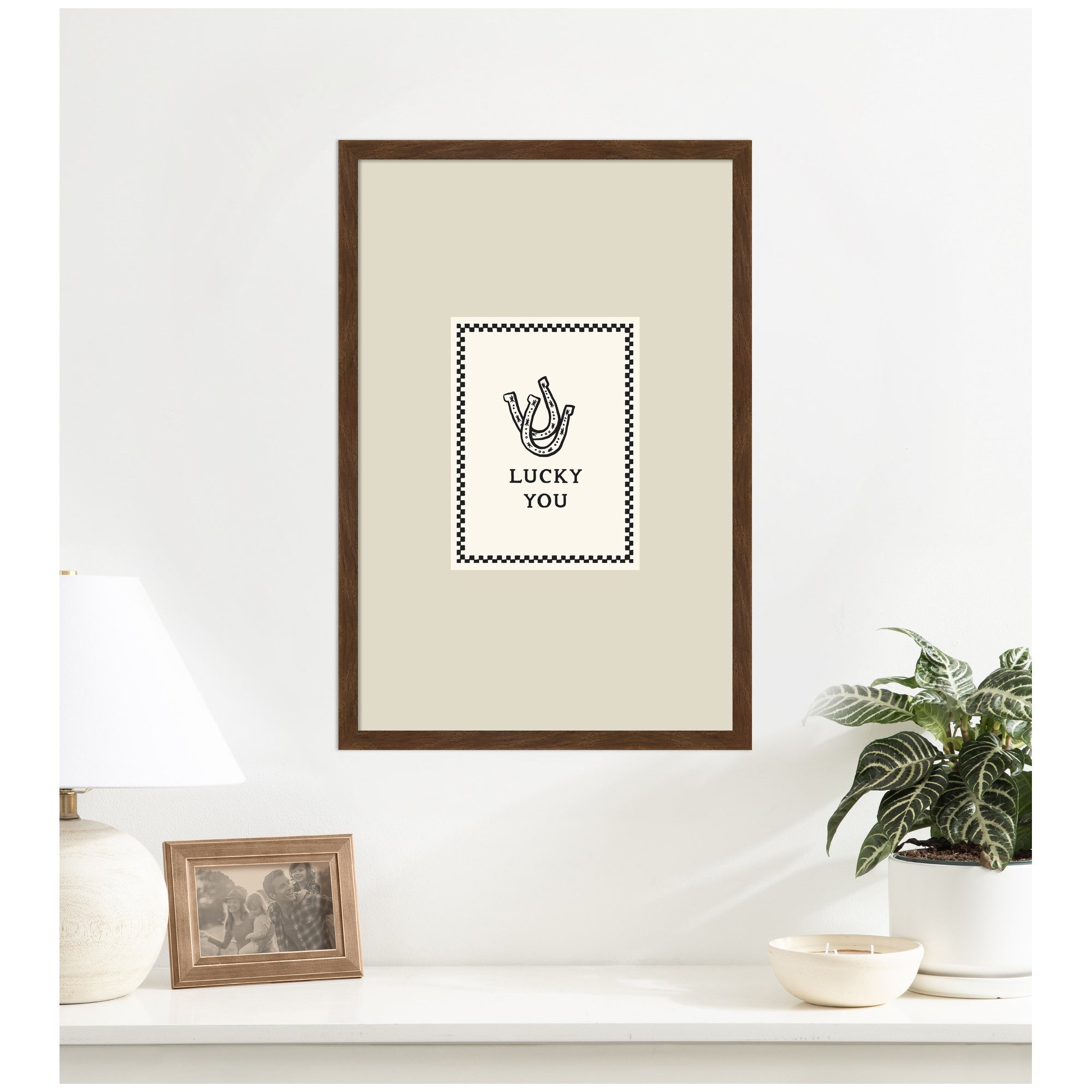 Lucky You Checkerboard Print, Hand Drawn Western Horseshoe Art, Cool Wall Art Motivational Poster II by Lucky Guava Framed Wall Art Print