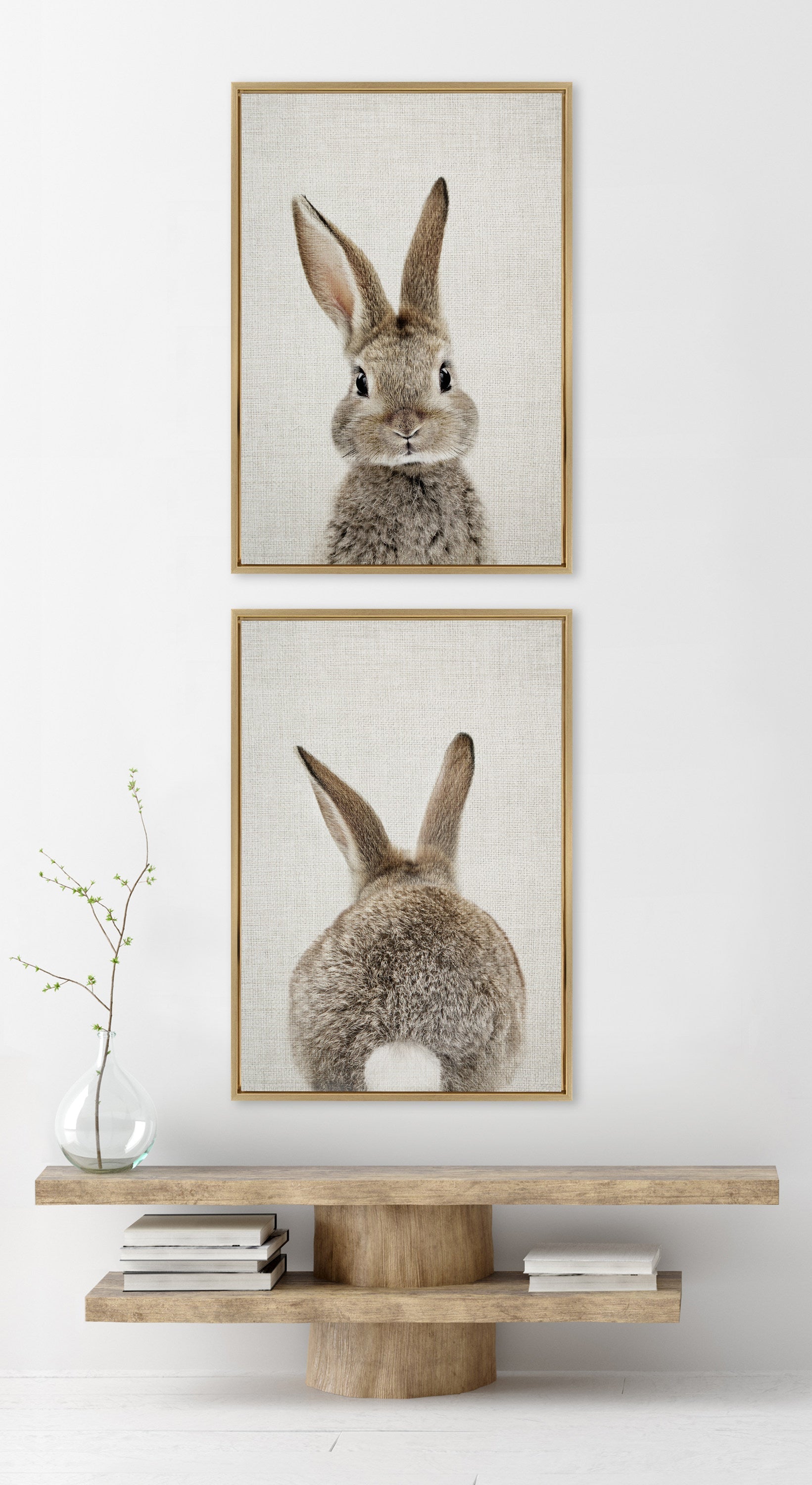 Sylvie Bunny Portrait and Bunny Tail Framed Canvas Art Set by Amy Peterson Art Studio
