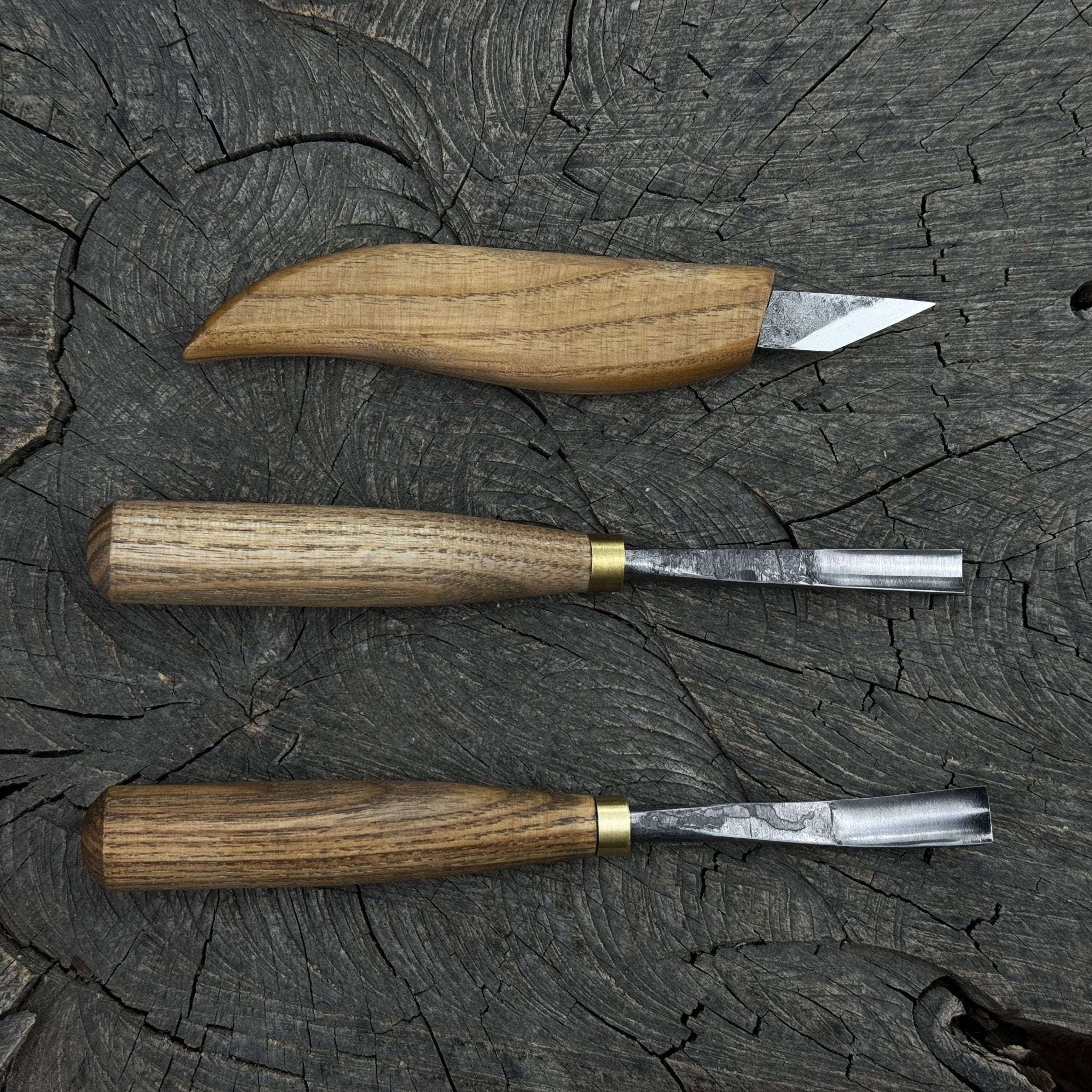 3-piece wood carving set with detail gouges and whittling knife by Sharky Forged Steel Tools