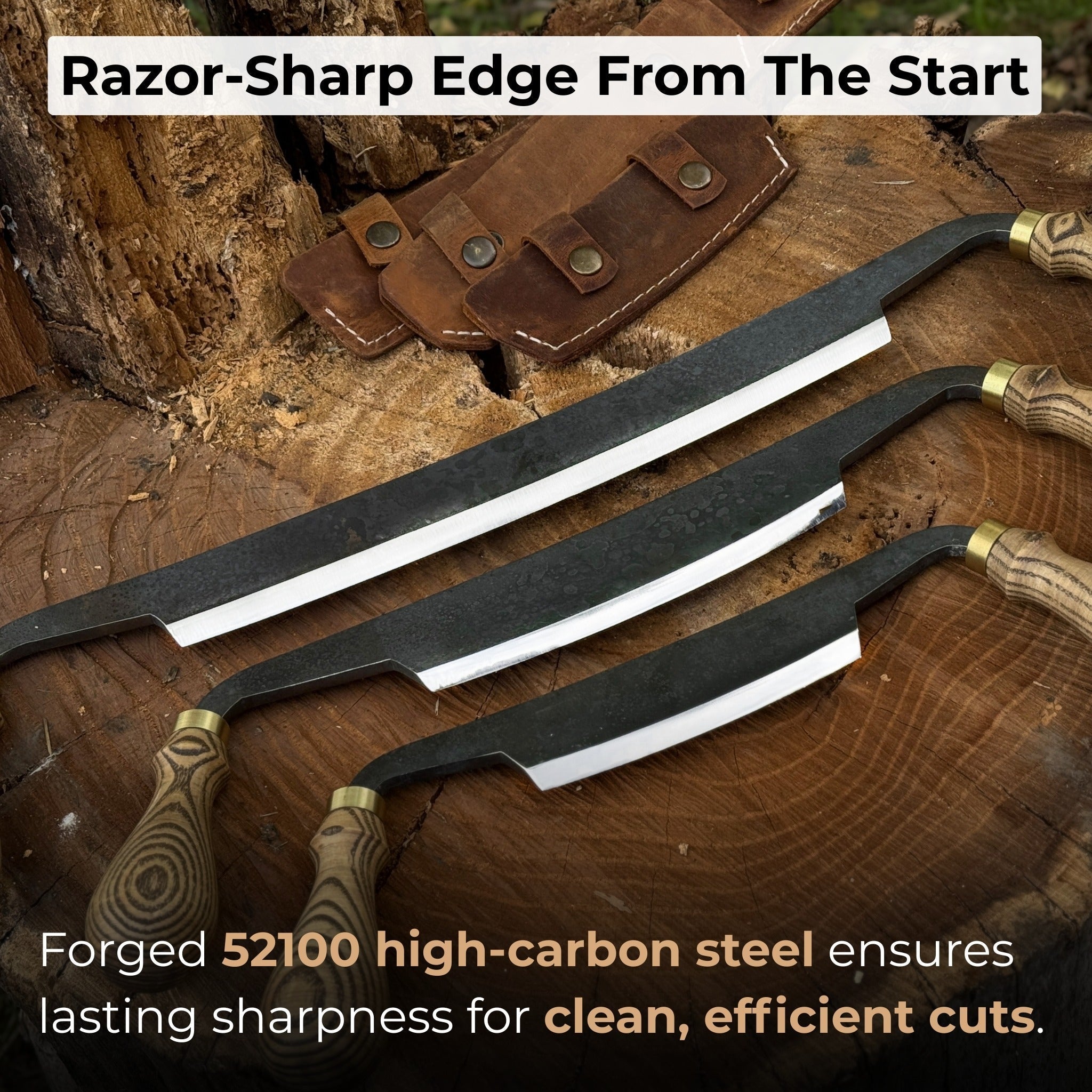 3-Piece Curved Drawknife Set with Palm Handles by Sharky Forged Steel Tools