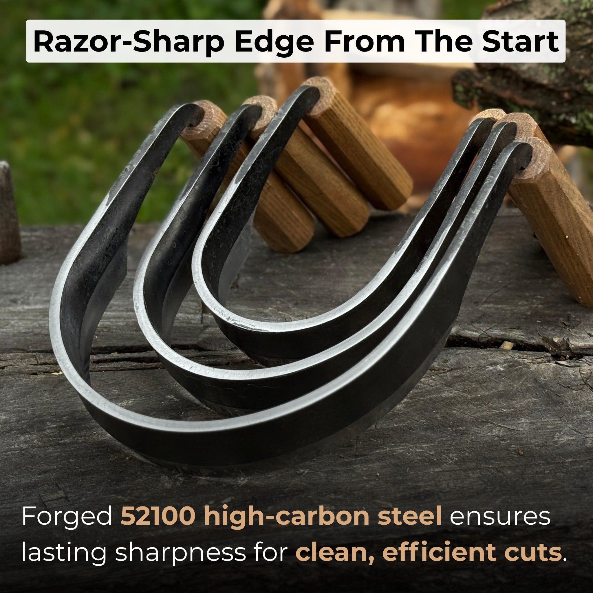 3-Piece Inshave Half-Rounded Drawknife Set with Ash Handles and Leather Sheaths