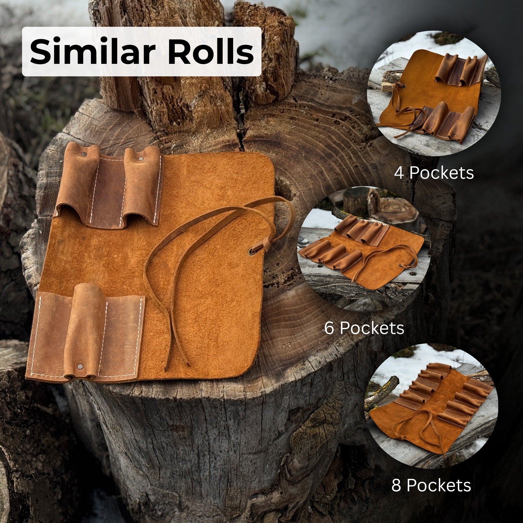 Handmade 3 Pocket Leather Tool Roll made from genuine Crazy Horse leather by Sharky Forged Steel Tools