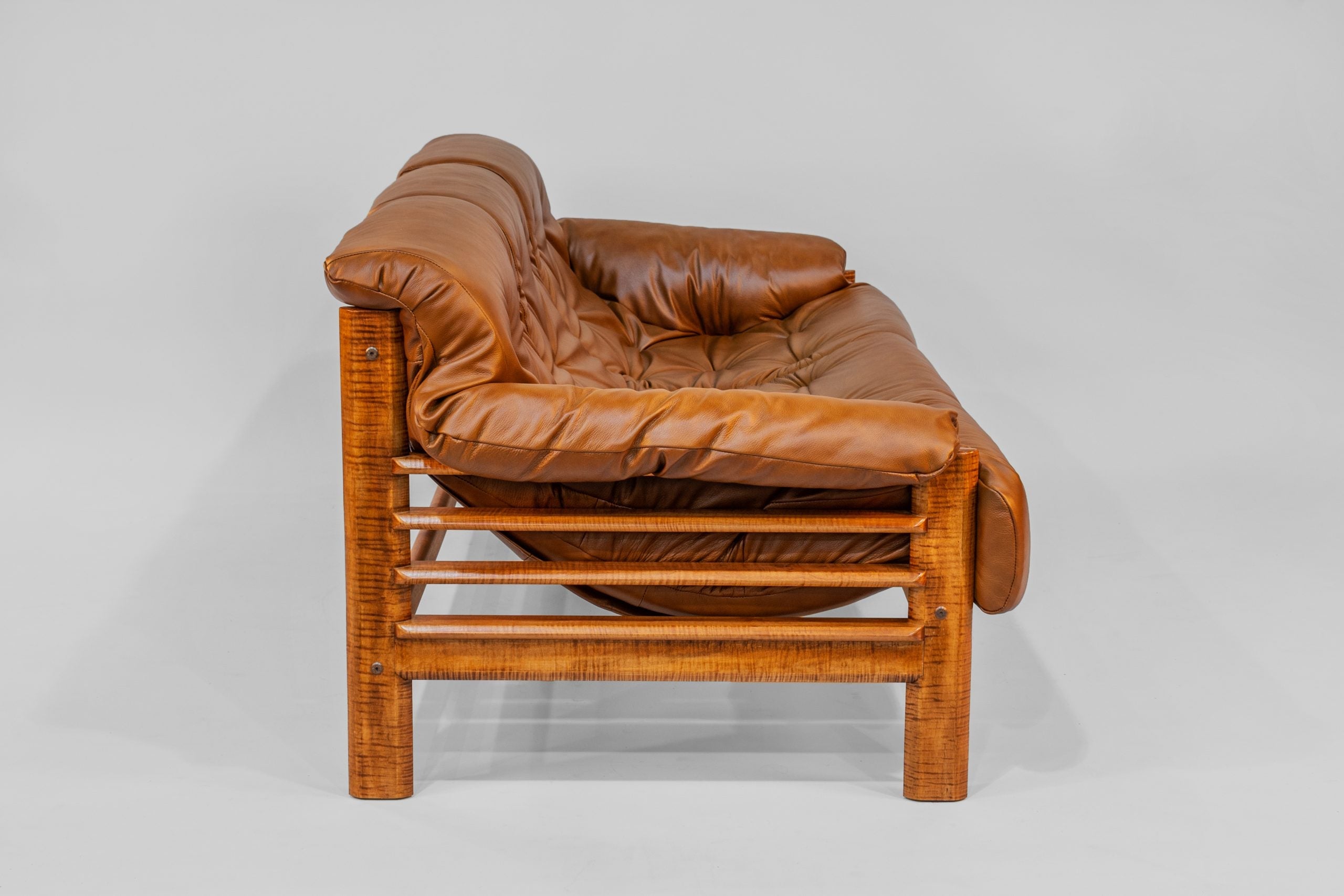 Sofa – Brown Leather with Tiger Maple Arms (Honey) by Enrico Bartolini - product image 3 for Resin Society