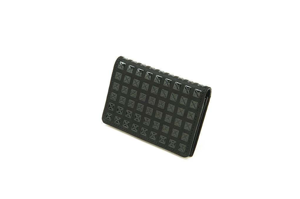 Business Card Case - Studs in black leather with stud pattern by Inden