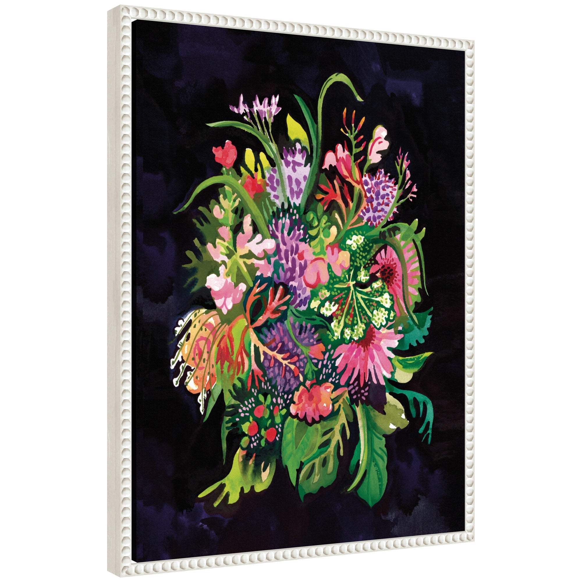 Market Bouquet framed canvas wall art by Lucia Gianello featuring a bohemian floral arrangement with textured brushstrokes.