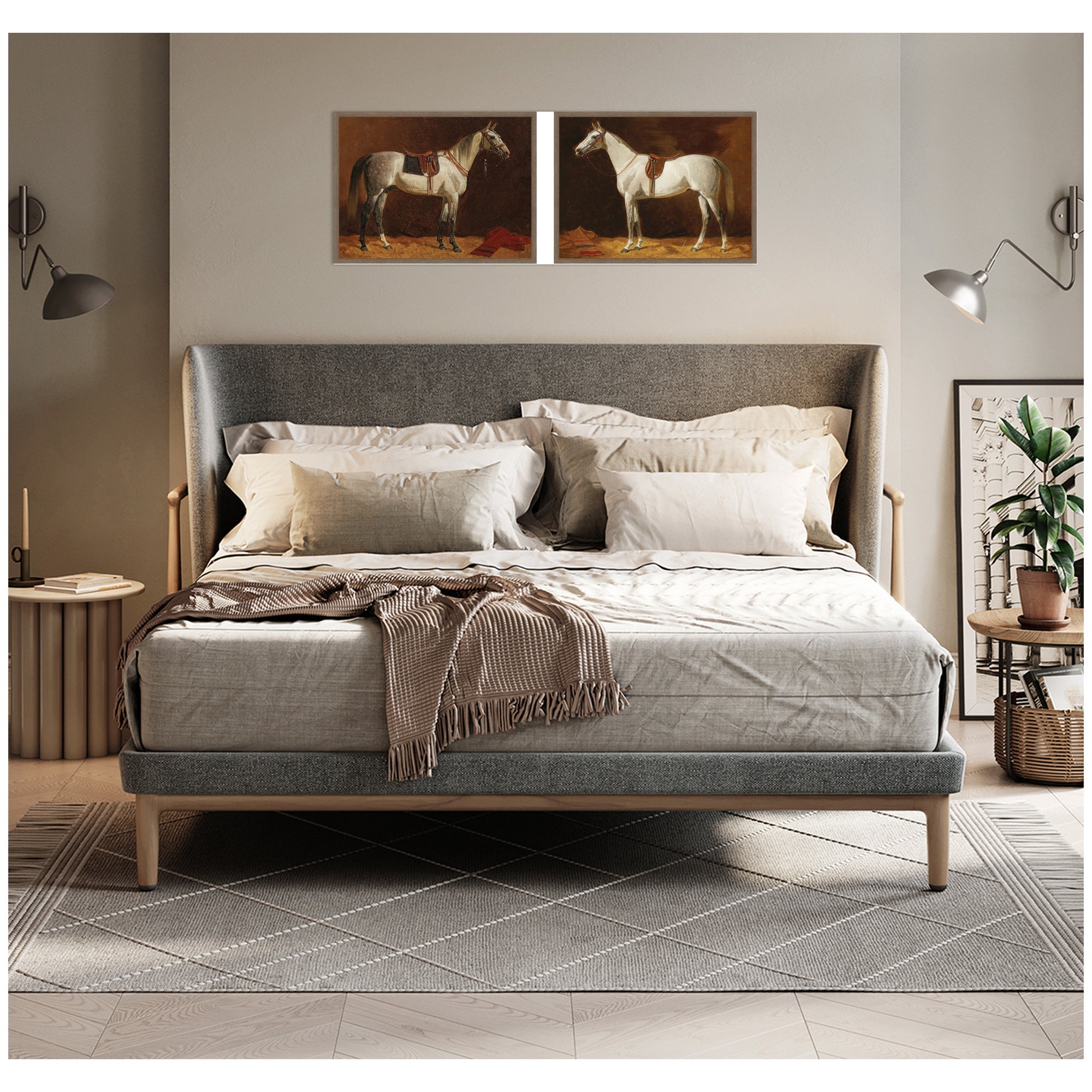 Emil Volkers White Horses 2 Piece Framed Canvas Wall Art Set by Nostalgia Prints