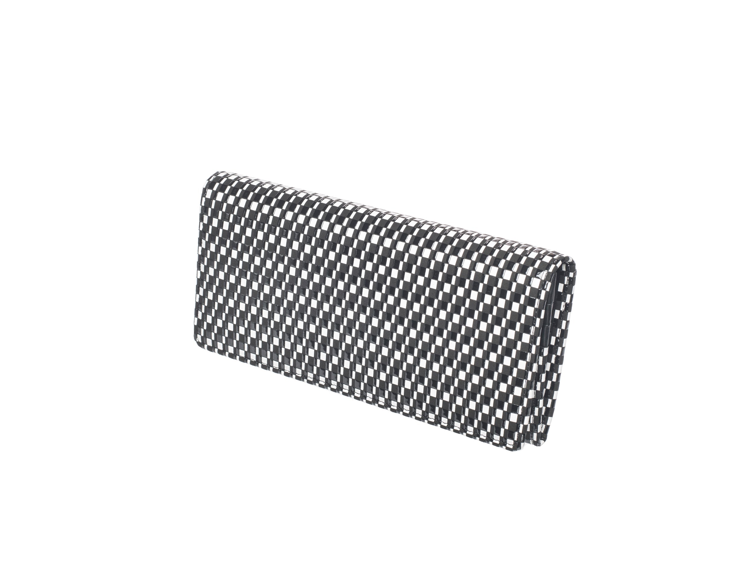 Long Wallet - Rippleal in black and white ripple pattern showing snap closure and leather texture