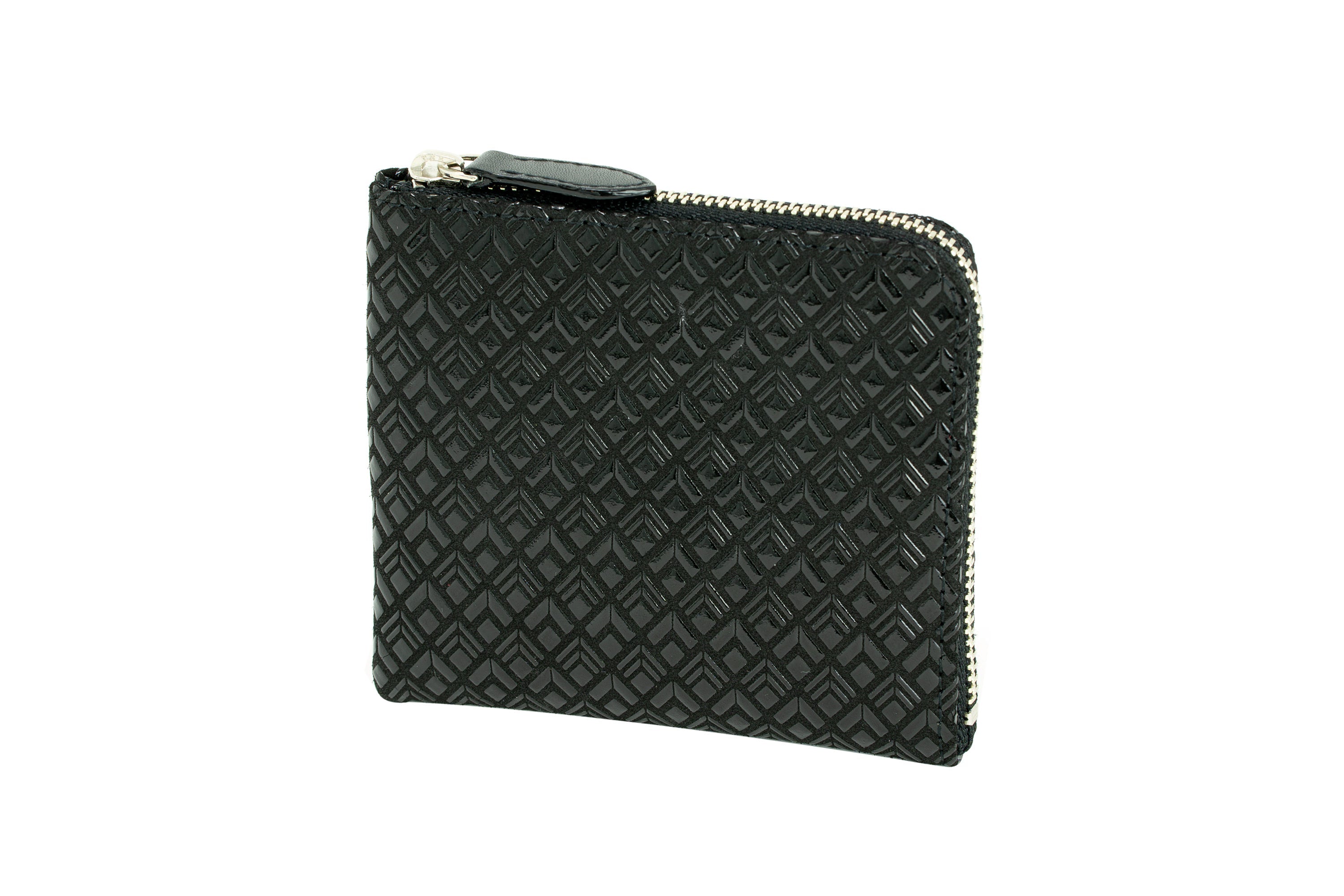 Black Inden Zipped Coin Purse Large Diamond Frame showing exterior and interior pockets