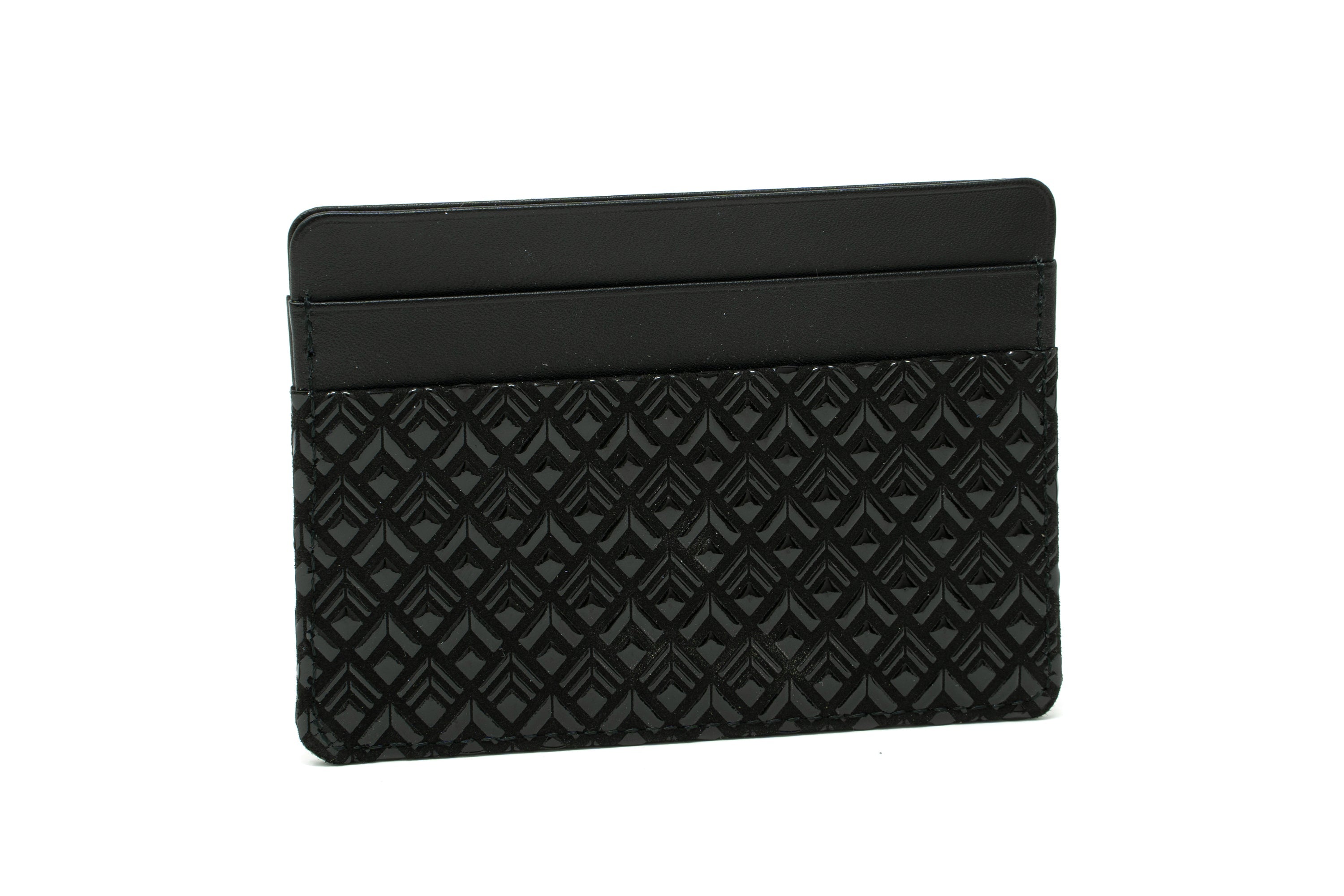 Black x Black Card Case - Diamond Frame by Inden showing smooth lacquered leather and diamond pattern