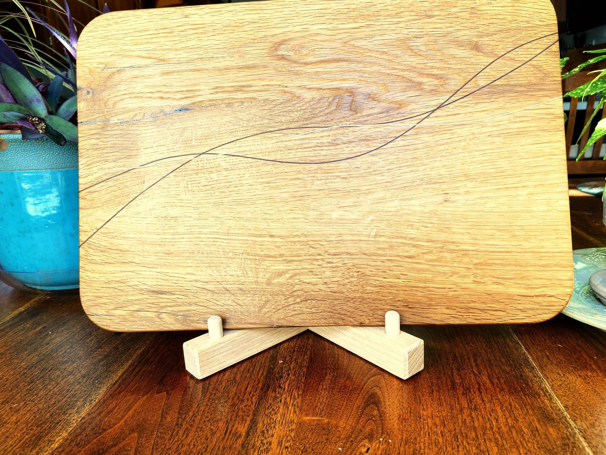 White Oak Charcuterie Board with Peruvian Walnut and Cherry decorative wood banding