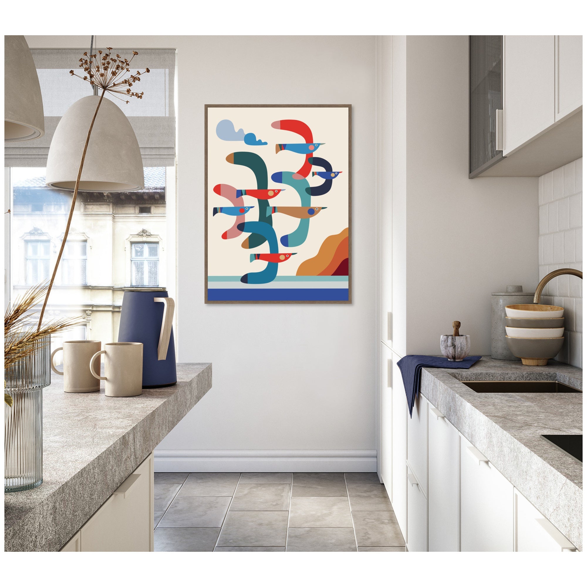Seagulls Coastal Vibes by Rachel Lee Framed Canvas Wall Art Print