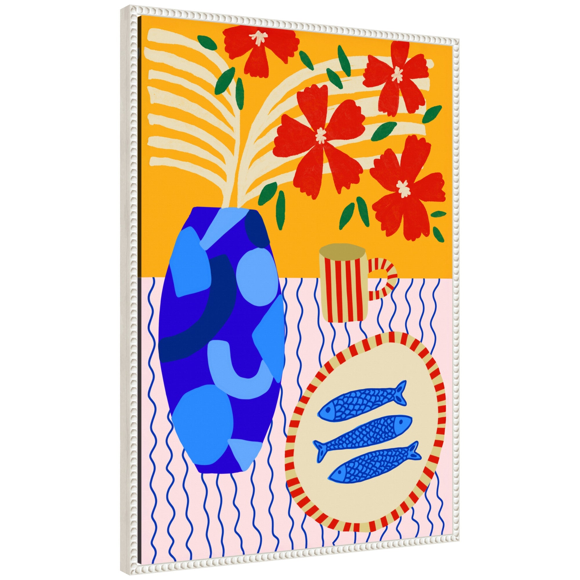 Sardines on Stripes by Teresa Rego Framed Canvas Wall Art Print by kateandlaurel