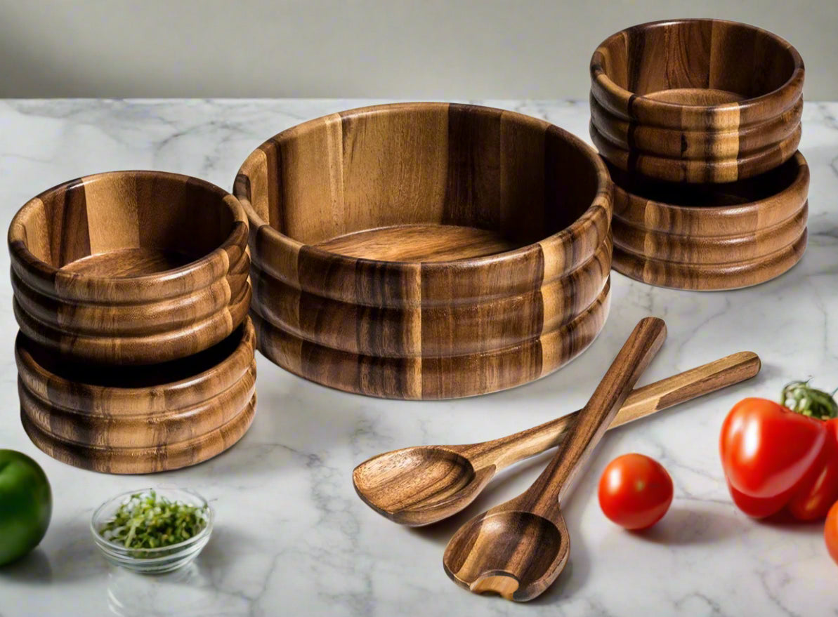 Large Salad Bowl with Servers and 4 Individuals - 330B7 by Kalmar Home - main product image for Resin Society