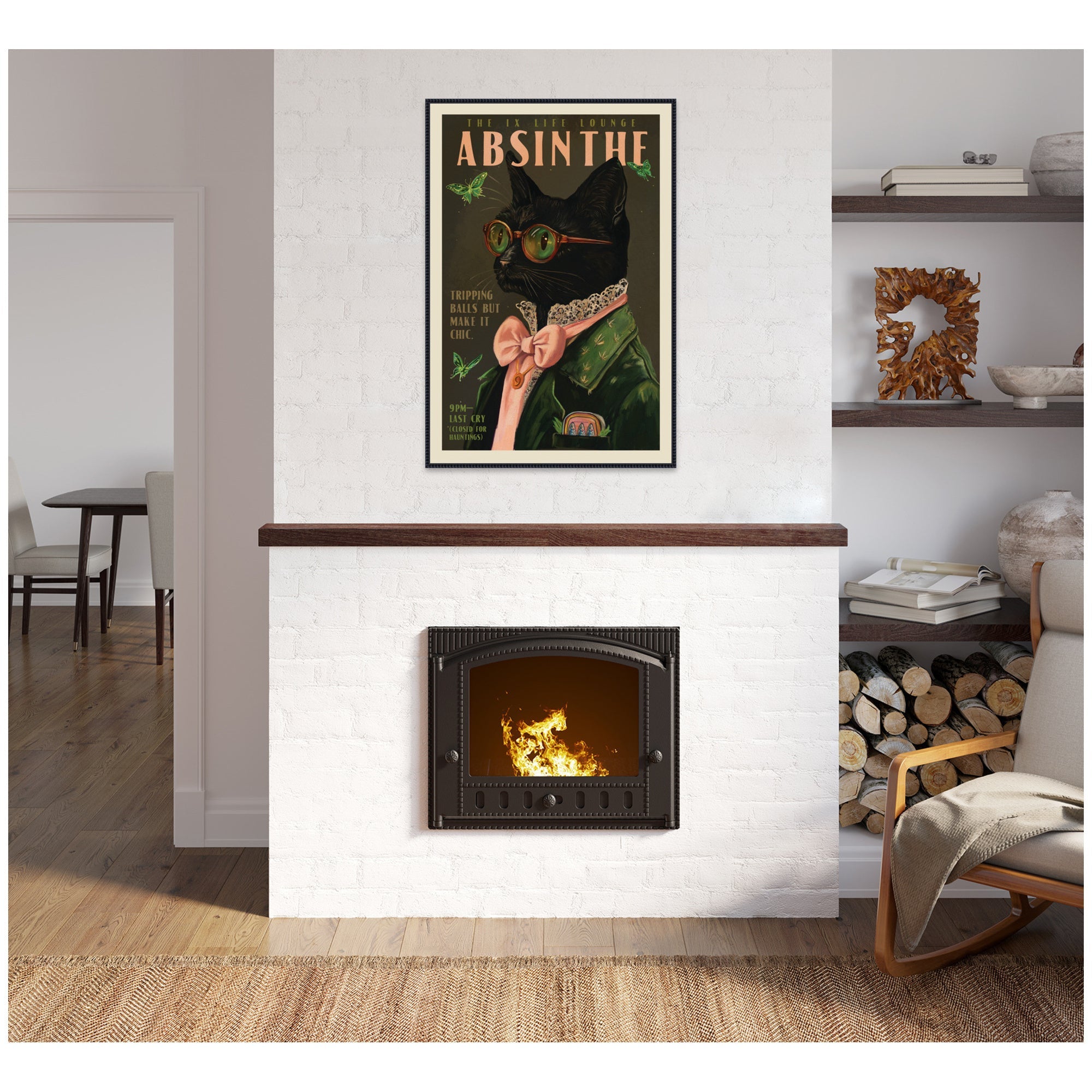 WG Absinthe Kitty by The Whiskey Ginger Framed Canvas Wall Art Print