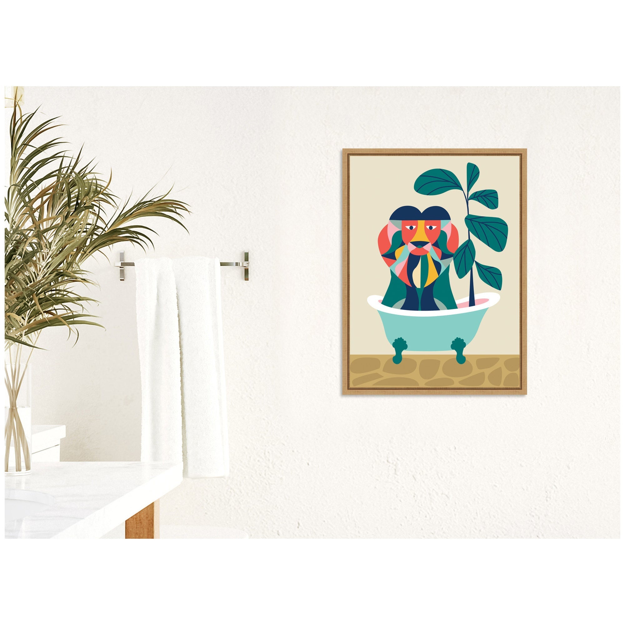 Sylvie MCM Lion in Bathtub Framed Canvas by Rachel Lee