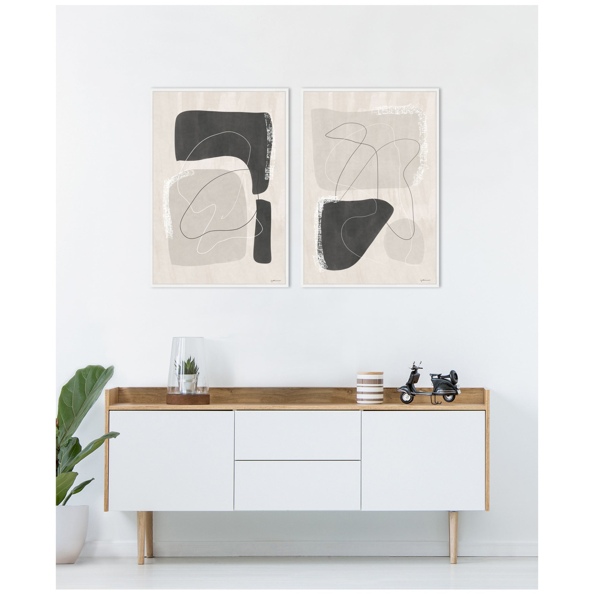 Abstract Shapes 01 & 02 2 Piece Framed Canvas Wall Art Set by Gabrielly Guedes