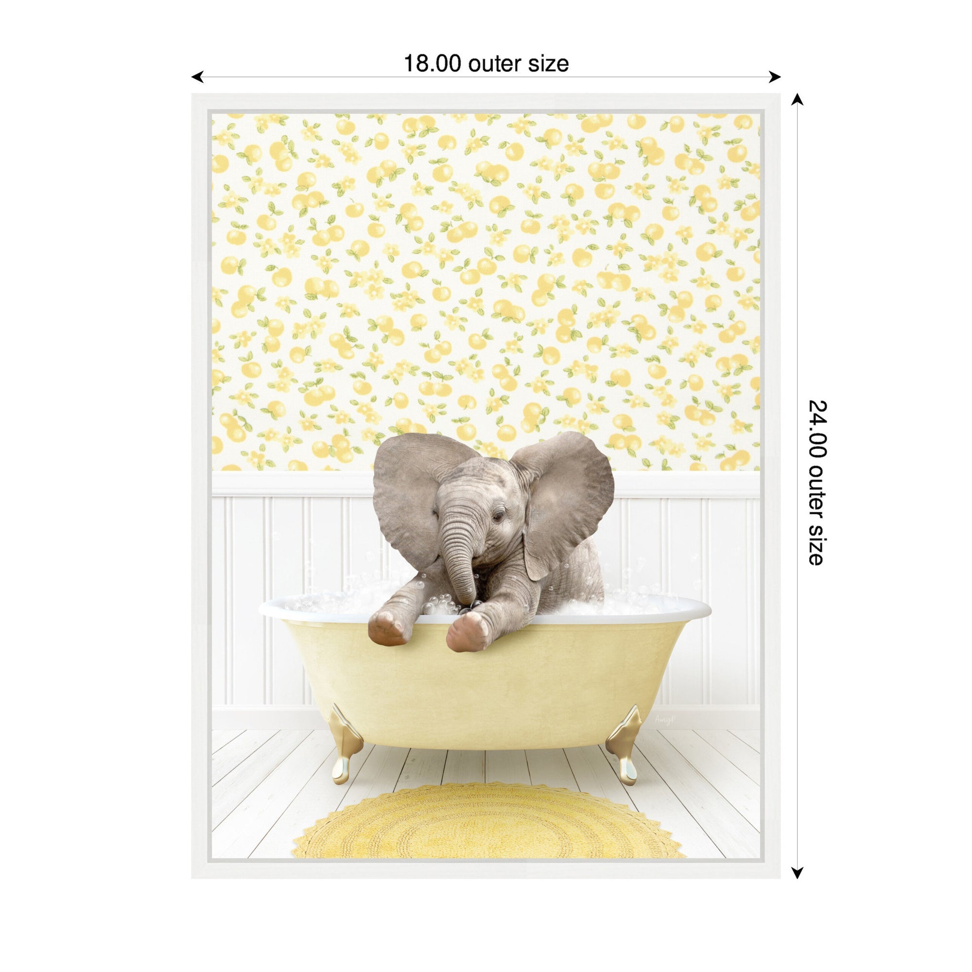 Sylvie Baby Elephant 6 in Cottage Yellow Bathtub Framed Canvas by Amy Peterson